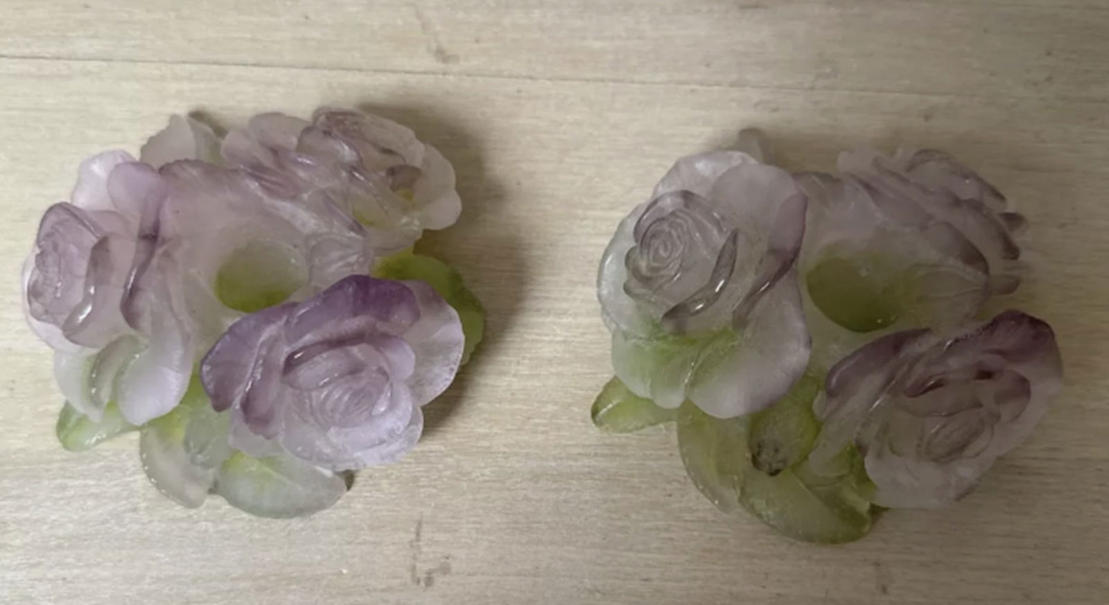 Daum Pate De Verre Signed Pair of Roses Candle Holder / Vase with its Original Box Made in France (1 of 8)