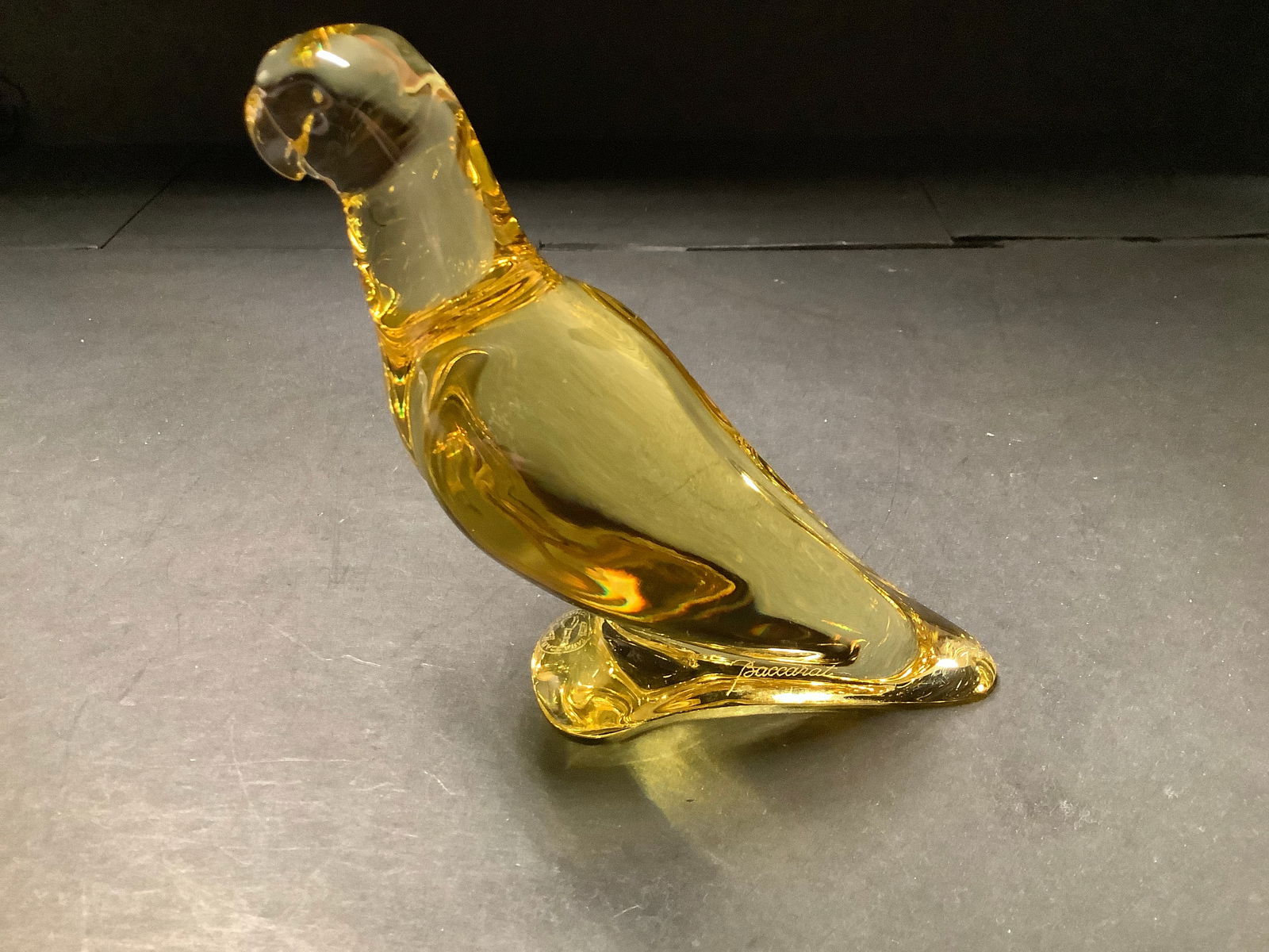 Baccarat Signed Canary Yellow Color  Parrot Figurine Paperweight (1 of 7)