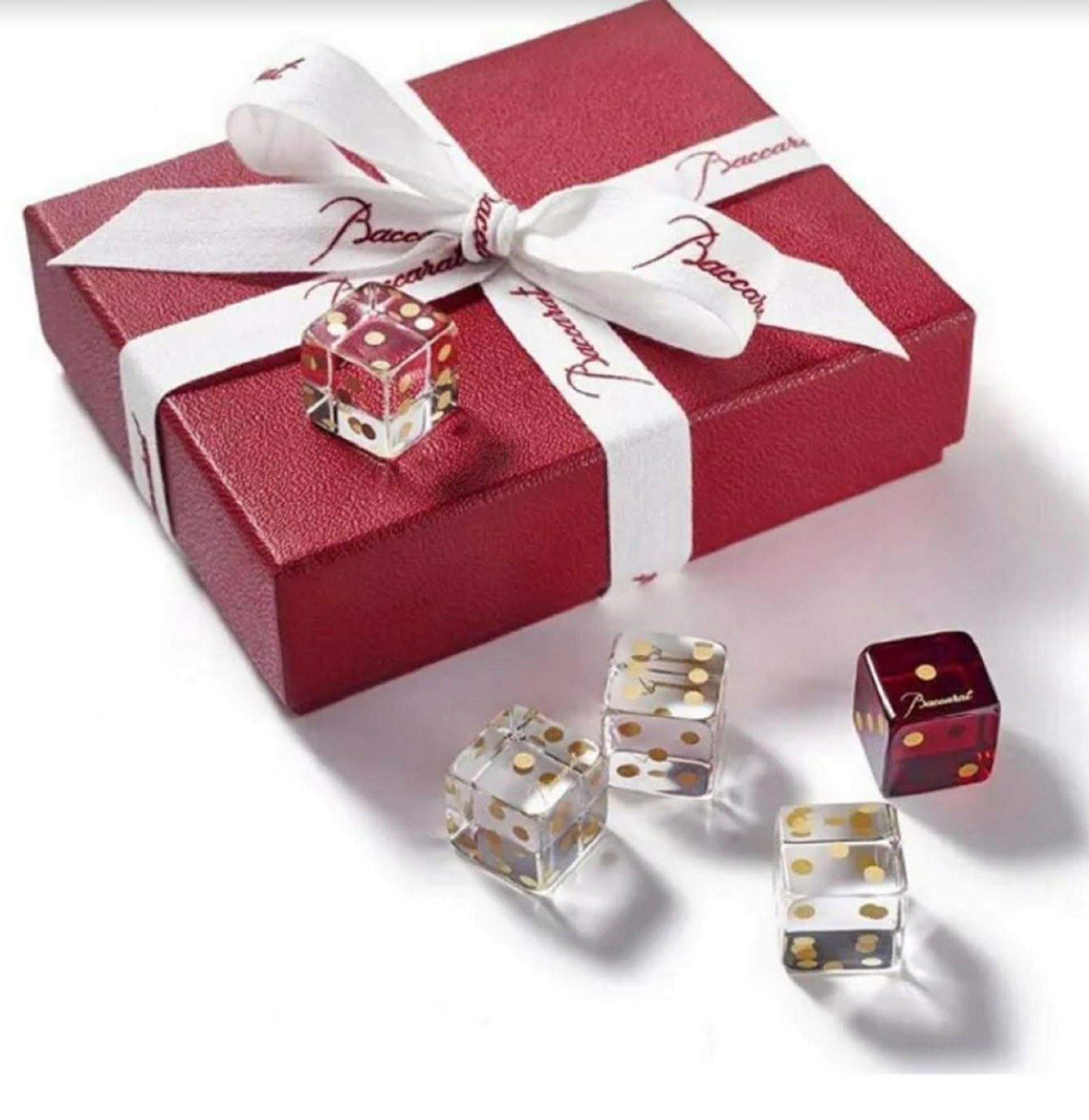 Baccarat Signed Dice Set of 5 with Orig Box Made in France (1 of 5)