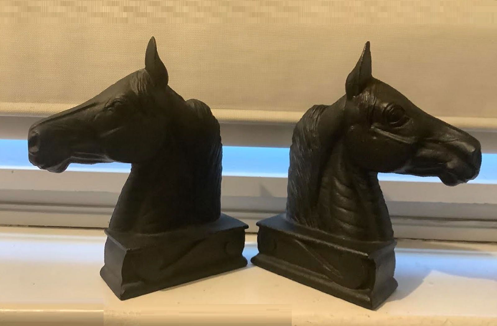 Cast Iron Stallion Horse Decor Book End Figurine Statue Pair 1950's Inscribed "V.A. Copyright 1954 (1 of 9)