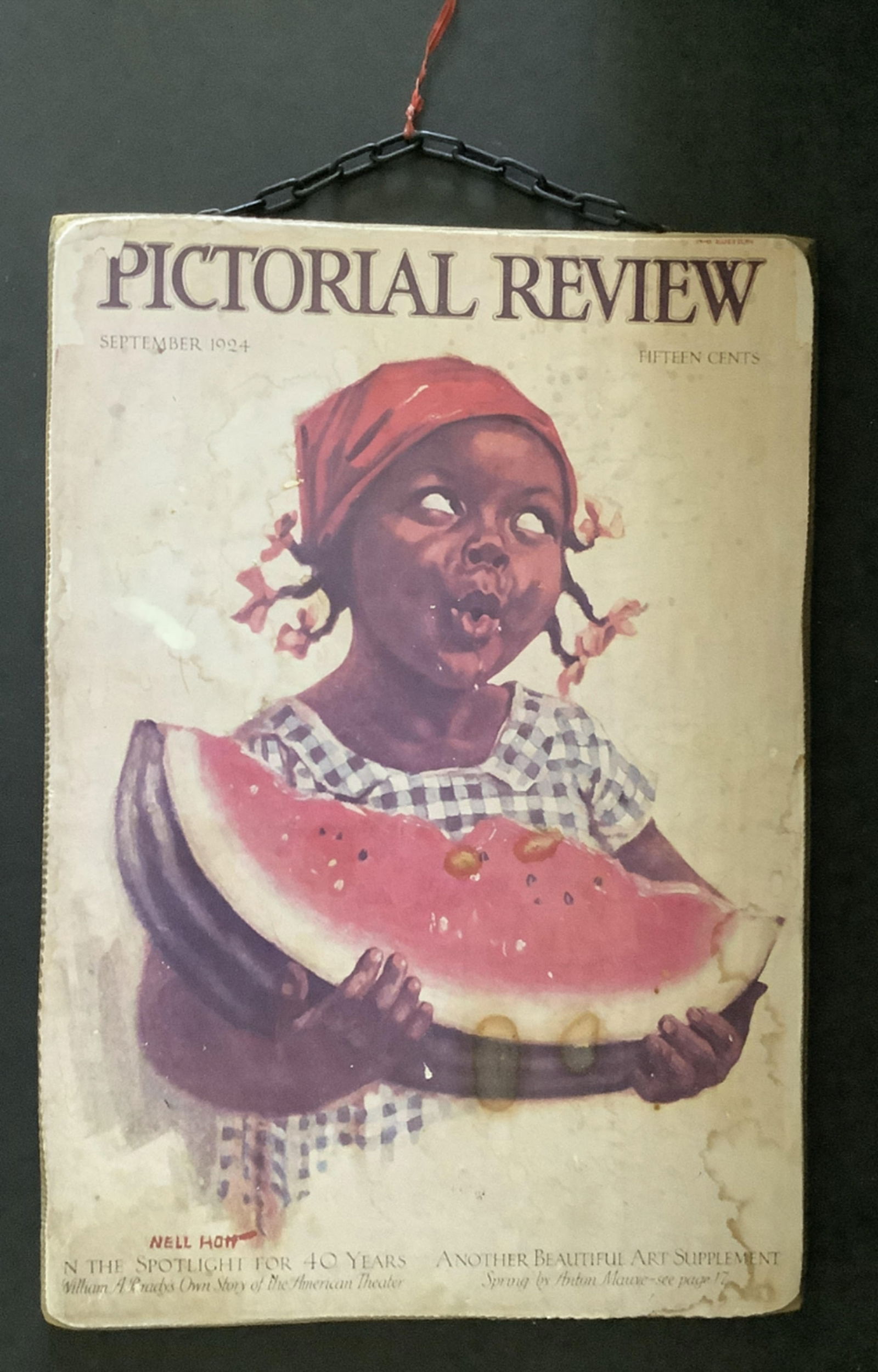 Black Americana Era Wooden Art NELL HOTT PICTORIAL REVIEW SEPTEMBER 1924 15 CENTS GIRL EATING: Black Americana Era Wooden Art NELL HOTT PICTORIAL REVIEW SEPTEMBER 1924 15 CENTS GIRL EATING WATERMELON Measures approx Wooden art 12.24 x 8.5 Inches