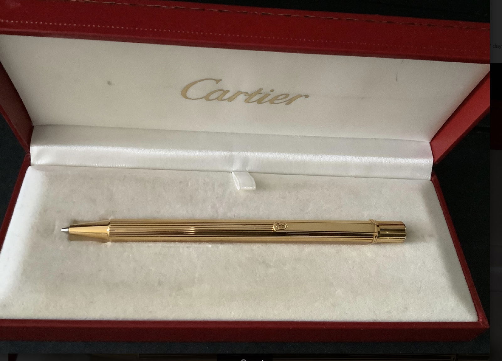 Cartier Must de Cartier 18K Gold Vermeil Ballpoint Pen in box Signed with Papers: Cartier Must de Cartier 18K Gold Vermeil Ballpoint Pen in box Signed with Papers