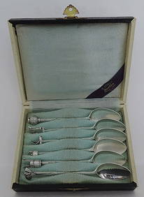 K. UYEDA Japanese Sterling 950 Tea Spoon Set of 6 With Box (1 of 9)