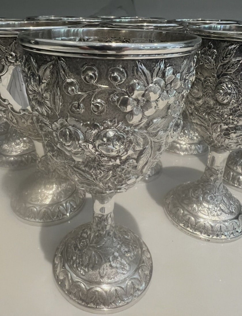 12 Baltimore Repousse Sterling Silver Goblets (1 of 13)