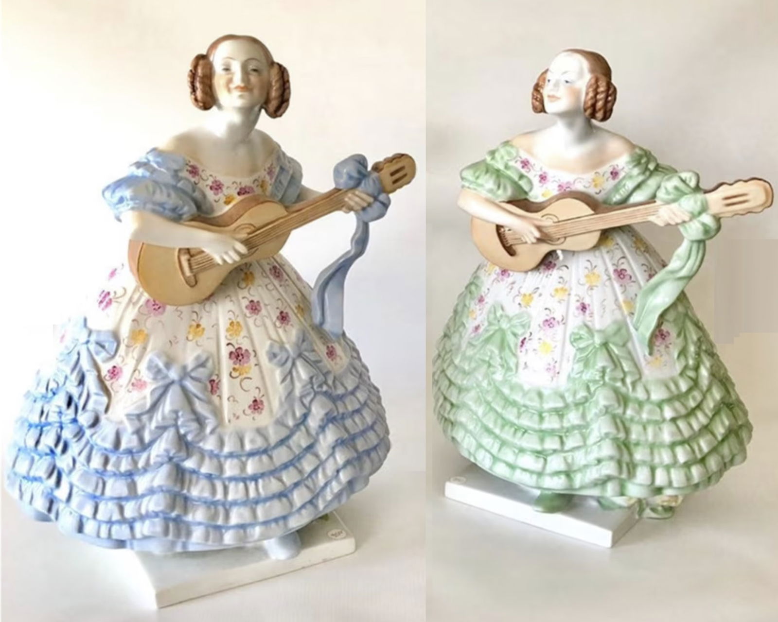 Herend porcelain SET Two girls playing guitar Blue Pink Green Mrs Dery Ceramic Figurines Deryne (1 of 9)