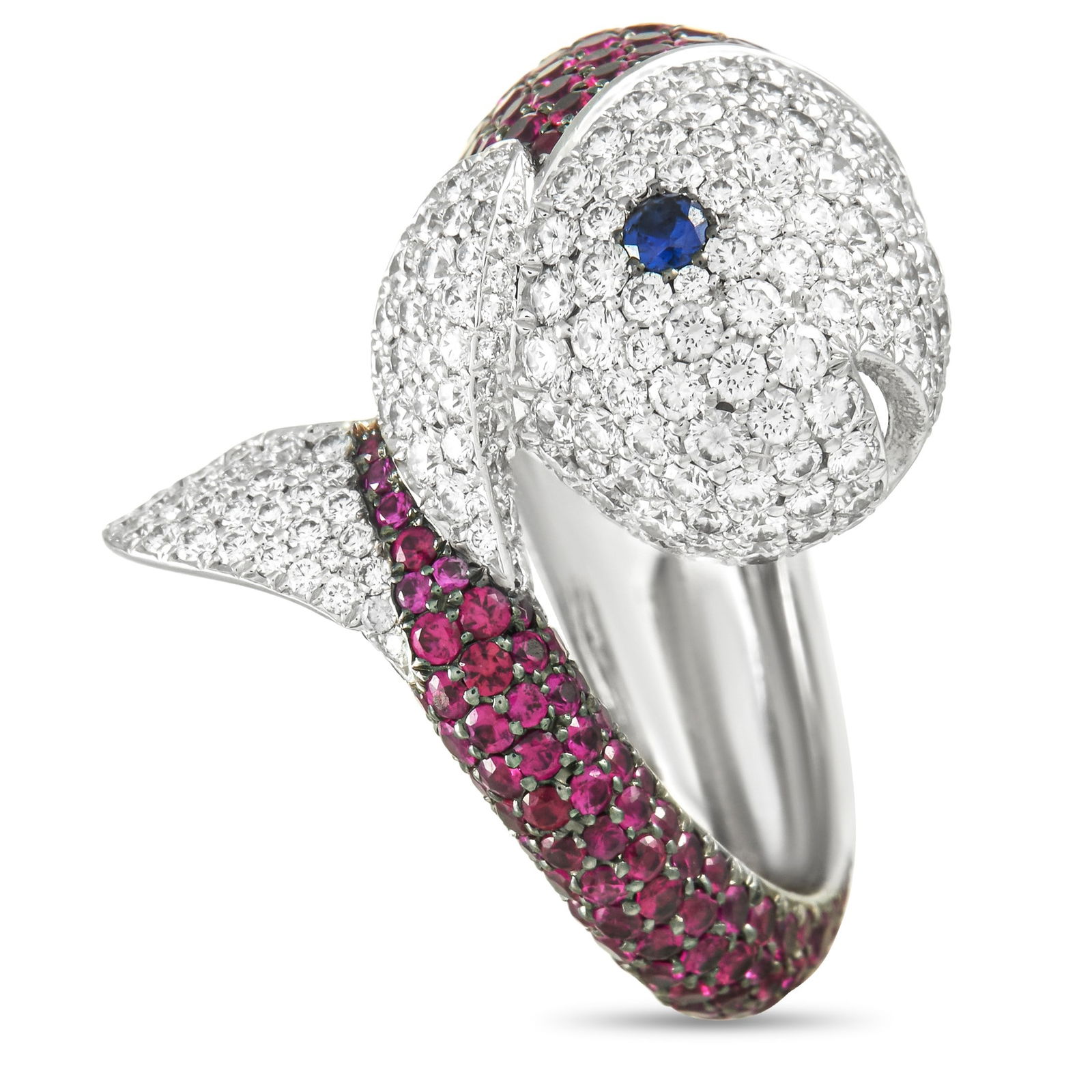 Chopard 18K White Gold 1.88ct Diamond, Ruby and Sapphire Fish Ring stamped 750 (1 of 6)
