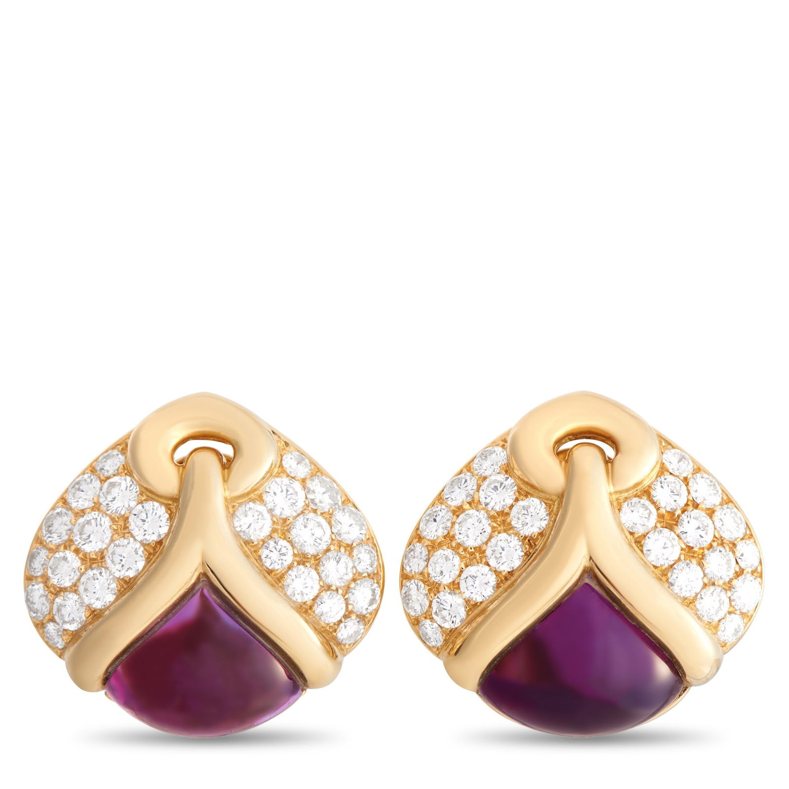 Bvlgari 18K Yellow Gold 4.00 ct Diamond and Amethyst Clip-On Earrings  stamped 750 (1 of 4)