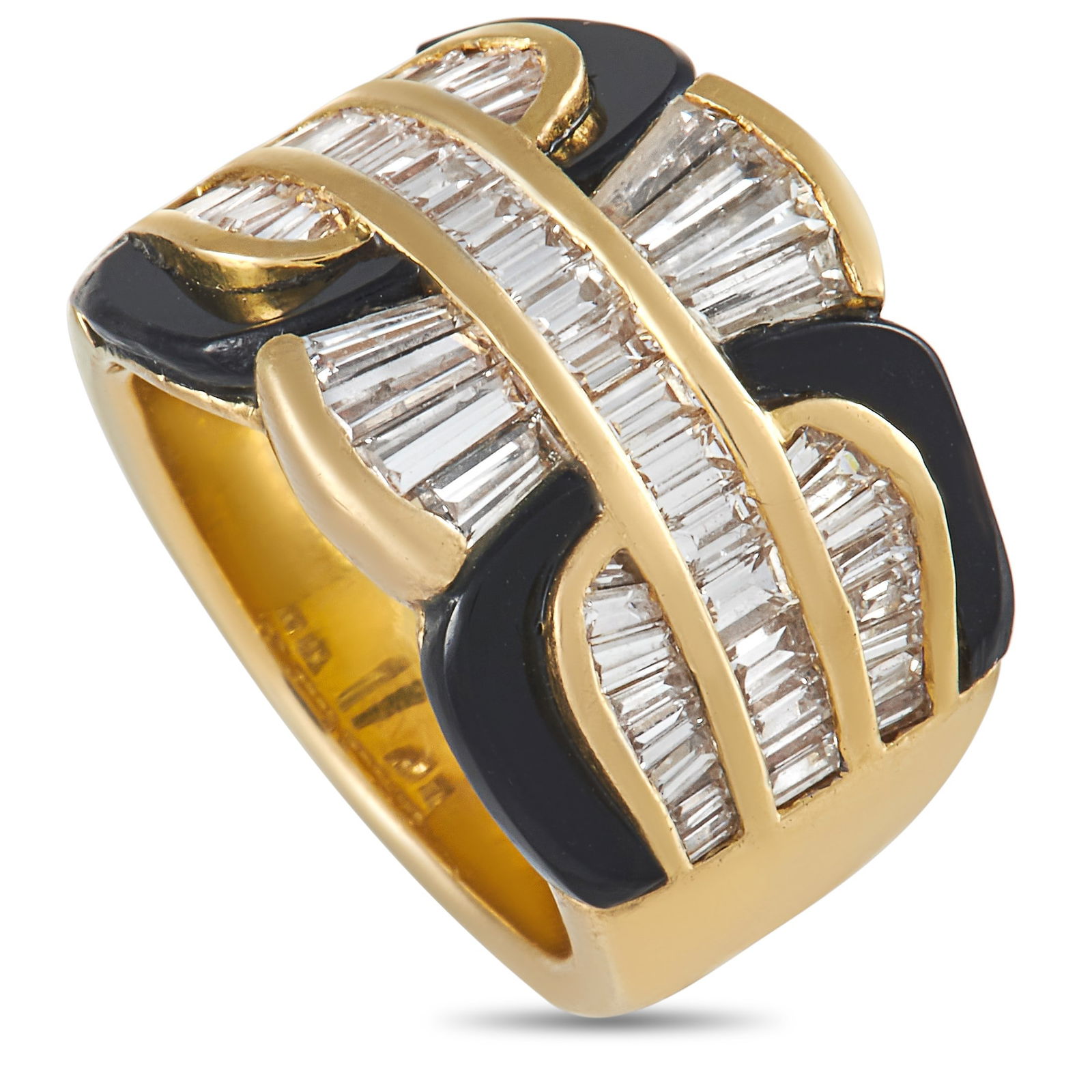 Damiani 18K Yellow Gold 2.38 ct Diamond and Onyx Ring  stamped 750 (1 of 5)