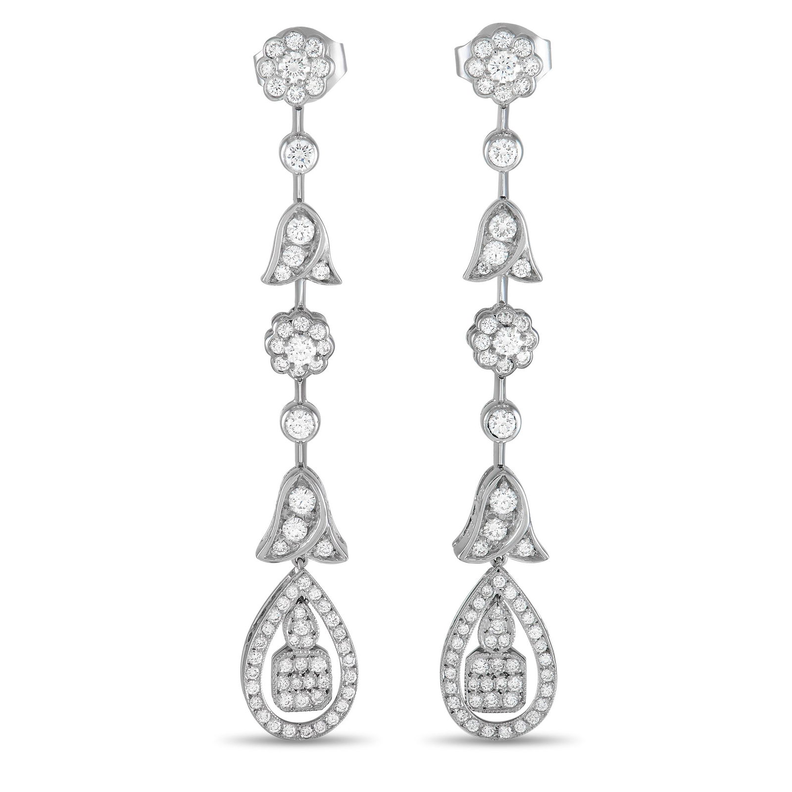Graff Platinum 3.0ct Diamond Tulip Chandelier Earrings stamped 950 (1 of 4)