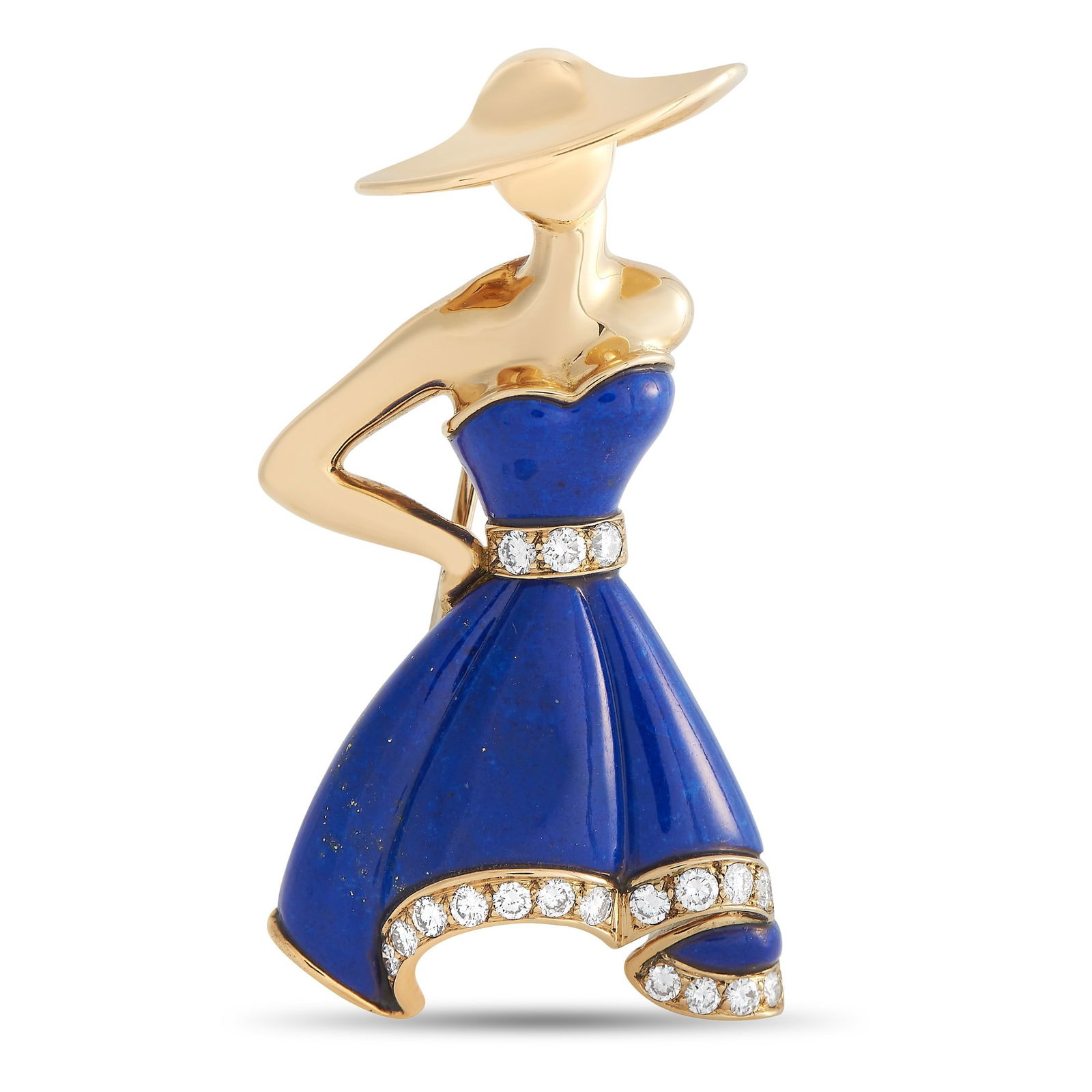 Christian Dior 18K Yellow Gold 0.50ct Diamond and Lapis Brooch stamped 750 (1 of 4)