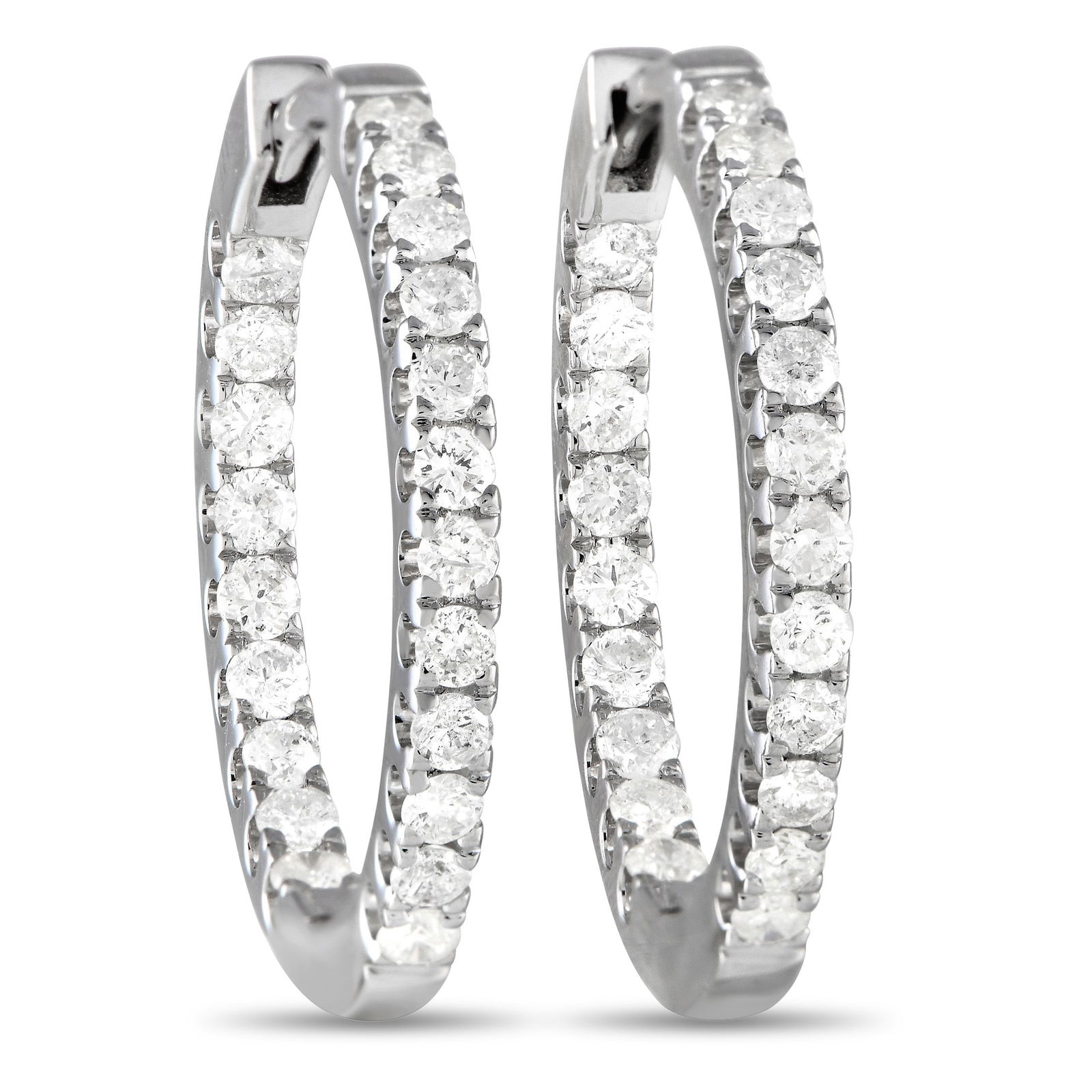 14K White Gold 1.0ct Diamond Inside-Out Hoop Earrings Stamped 585 (1 of 3)