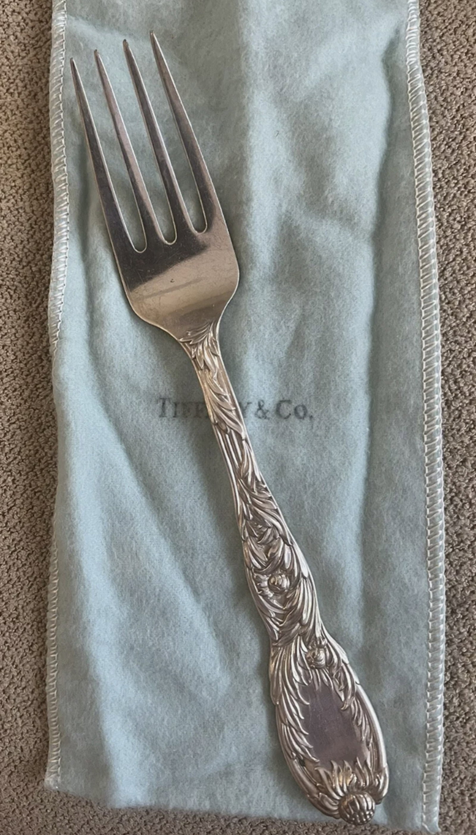 Tiffany & Co Sterling Silver  Chrysanthemum Sterling Serving Fork With Tiffany Pouch (1 of 4)