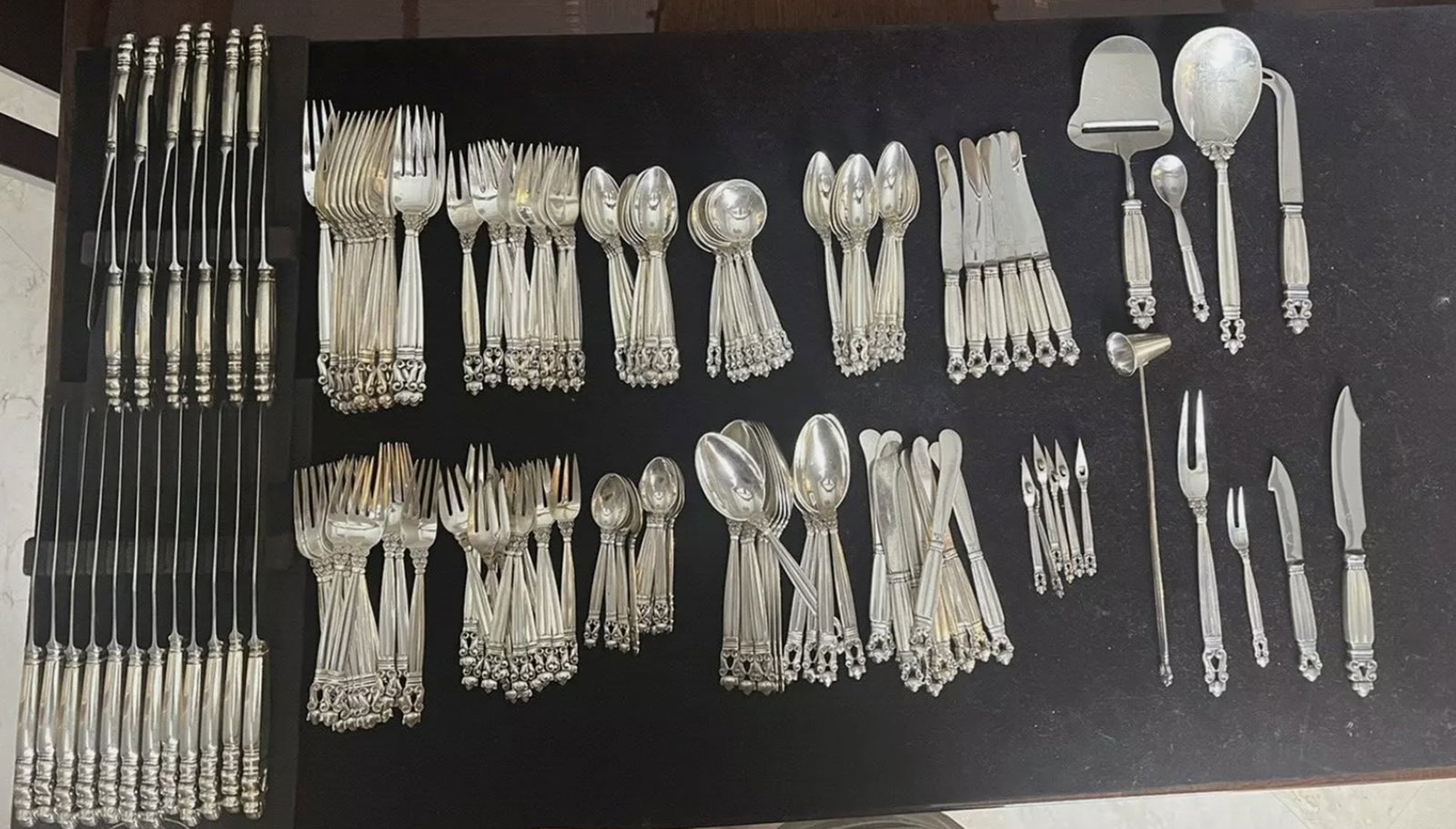 165 Pcs. Georg Jensen Acorn Sterling European Dinner Size Flatware Service for 12 (1 of 11)
