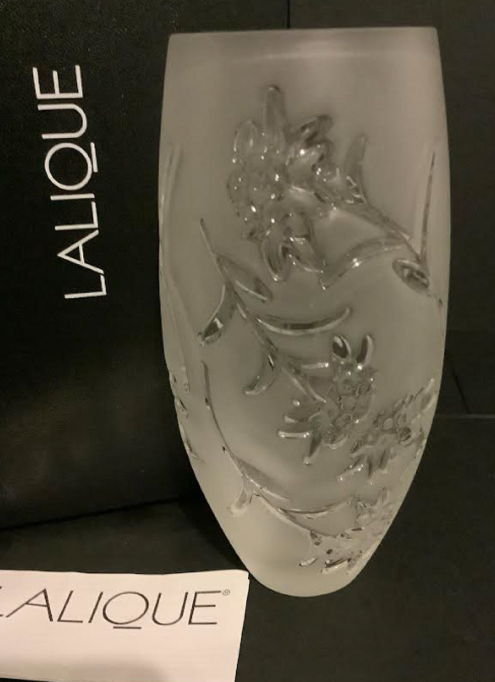 Lalique Signed Crystal  Flower Vase With Orig Box (1 of 7)