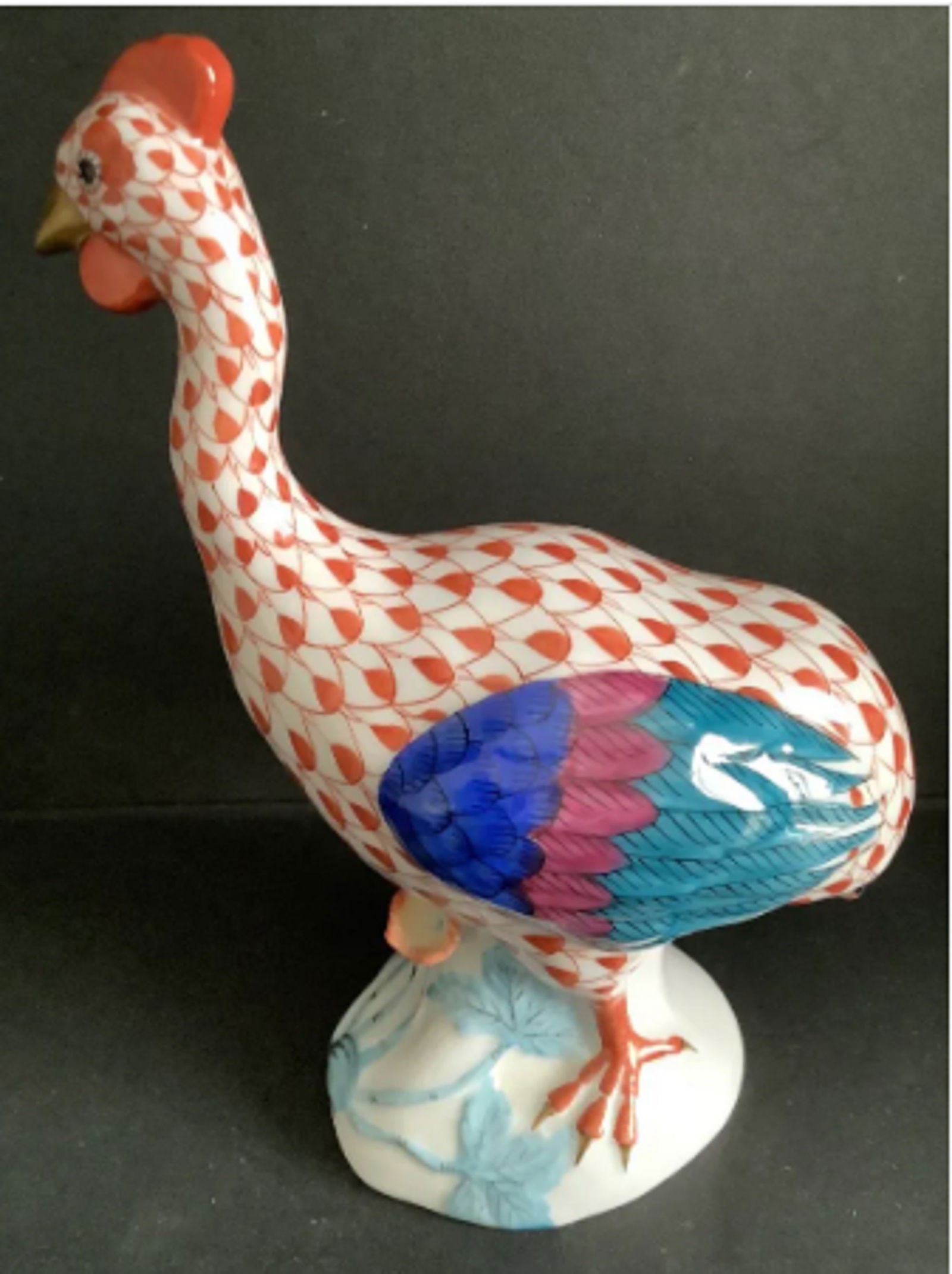 Herend Signed Porcelain Rust Fishnet Guinea Hen (1 of 6)