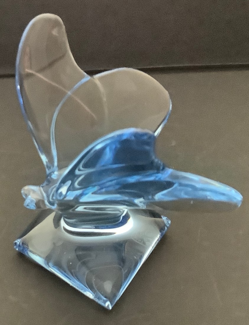 Baccarat Crystal Signed Butterfly Pedestal Blue Paperweight Figurine Made in France (1 of 7)