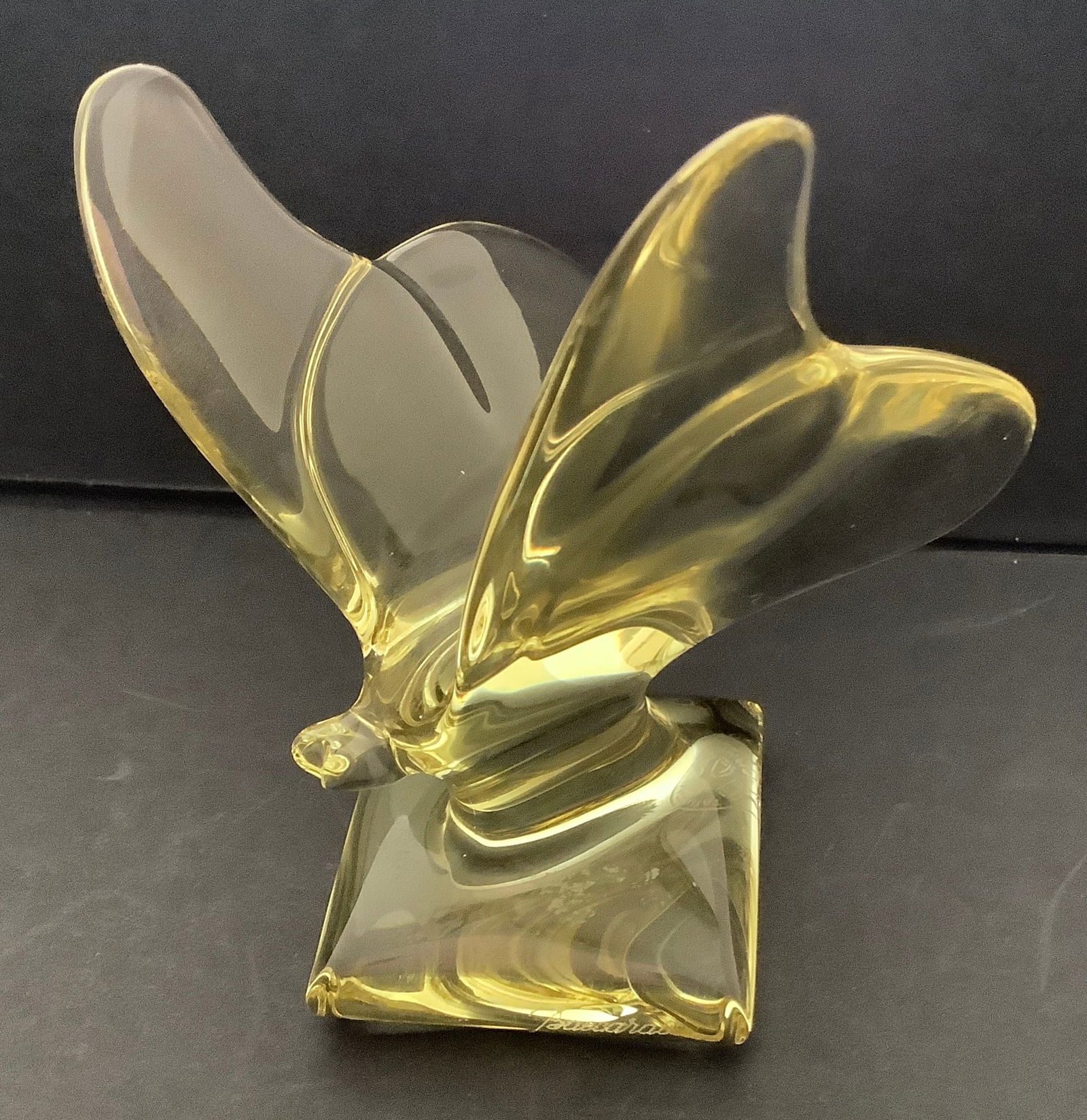 Baccarat Crystal Signed Butterfly Pedestal Yellow Paperweight Figurine Made in France (1 of 8)