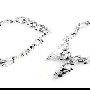 Aaron Basha 18K White Gold Diamond Sports Charm Bracelet: Indulge yourself with this fantastically designed charm bracelet from Aaron Basha! The bracelet is made of 18K white gold and is comprised of heart-shaped links. Dangling from the links are a