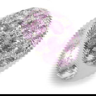 Tiffany & Co. 18K White Gold Pink Tourmaline & Diamond Dome Ring TIF11081914: Luxurious and feminine, this ring from Tiffany & Co. is sure to be treasured for many years to come. The ring is made of 18K white gold and features a glittering white diamond and pink tourmaline