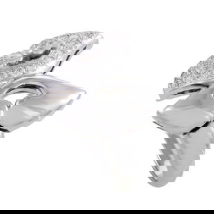 Bvlgari Nuvole Womens Platinum Diamond Pave Ring: This beautiful and unique ring from Bvlgari's Nuvole collection is made entirely of stunning platinum, and features a glistening diamond pav on one side. The weight is 11.2 grams stamped950 the