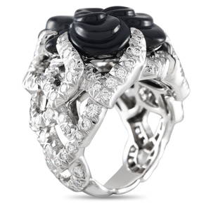 Chanel Camlia 18K White Gold 2.50ct Diamond and Onyx Cocktail Ring
