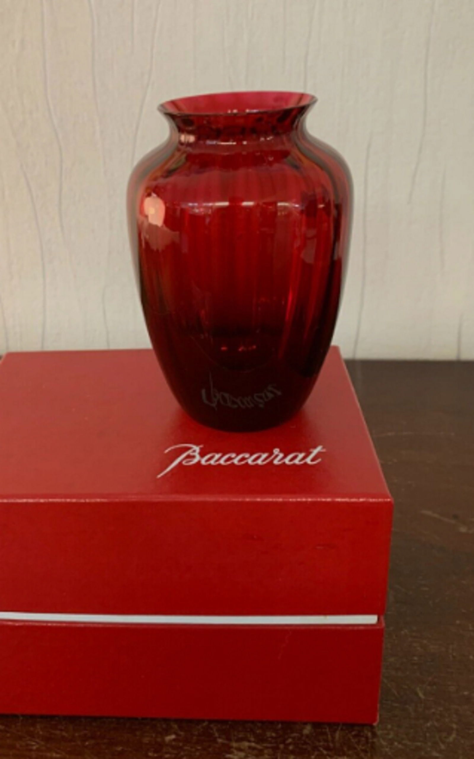Baccarat Signed Red Crystal Amphora Vase (1 of 3)