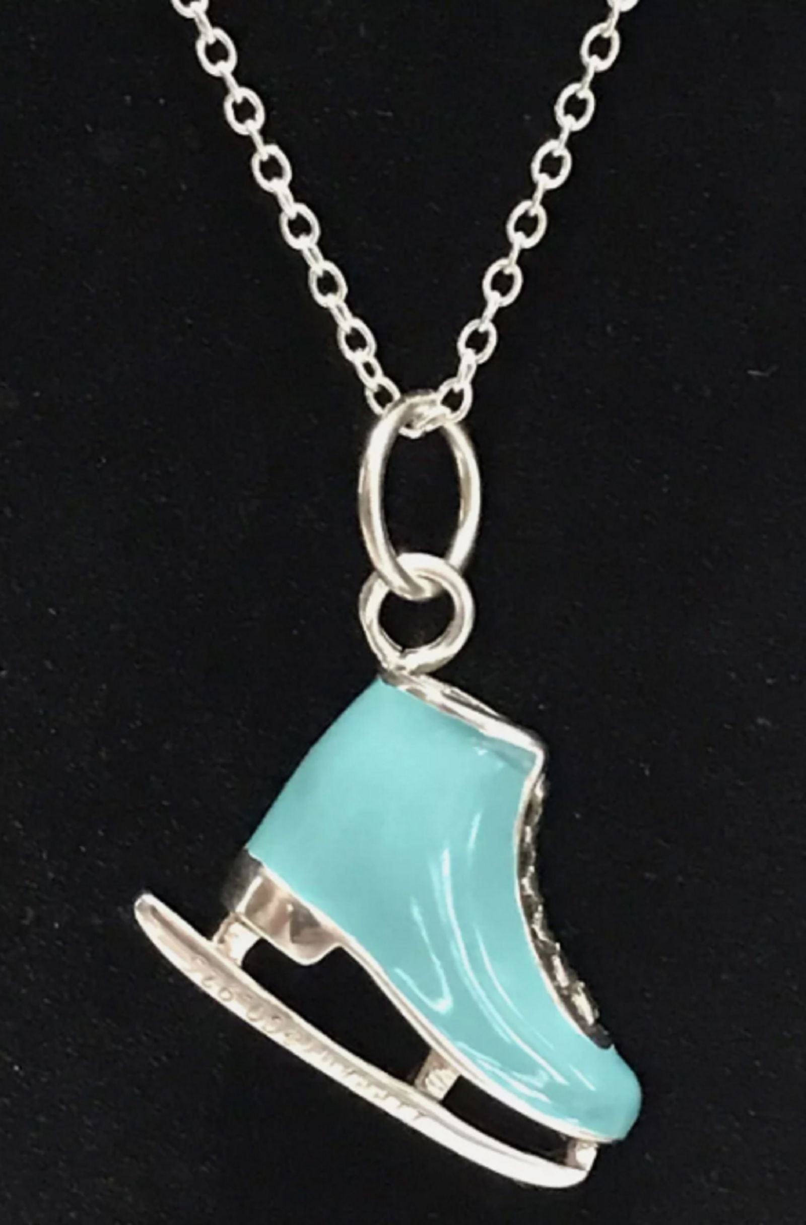 Tiffany & Co Signed Sterling Silver with Blue Enamel Ice Skate Charm Necklace 16?? Chain (1 of 6)