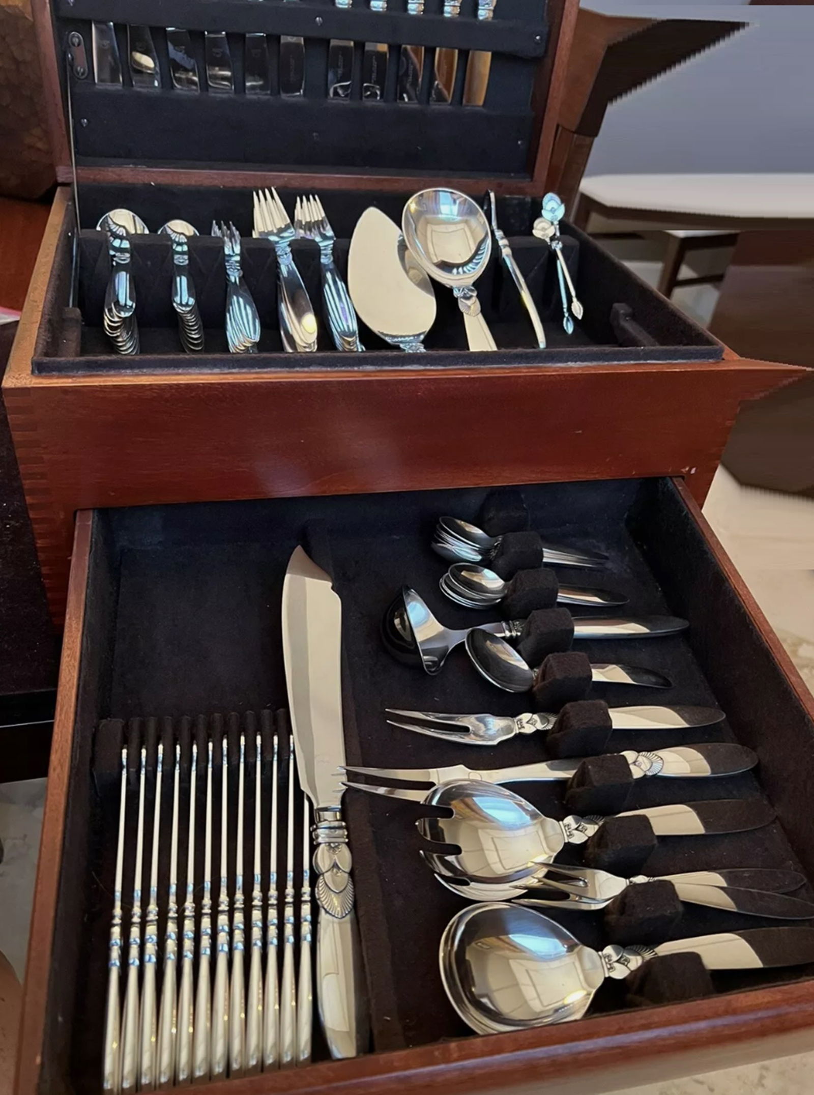 115 Pcs. Georg Jensen Sterling Silver Denmark  Cactus Flatware Serving set service for  12 + 19 (1 of 12)