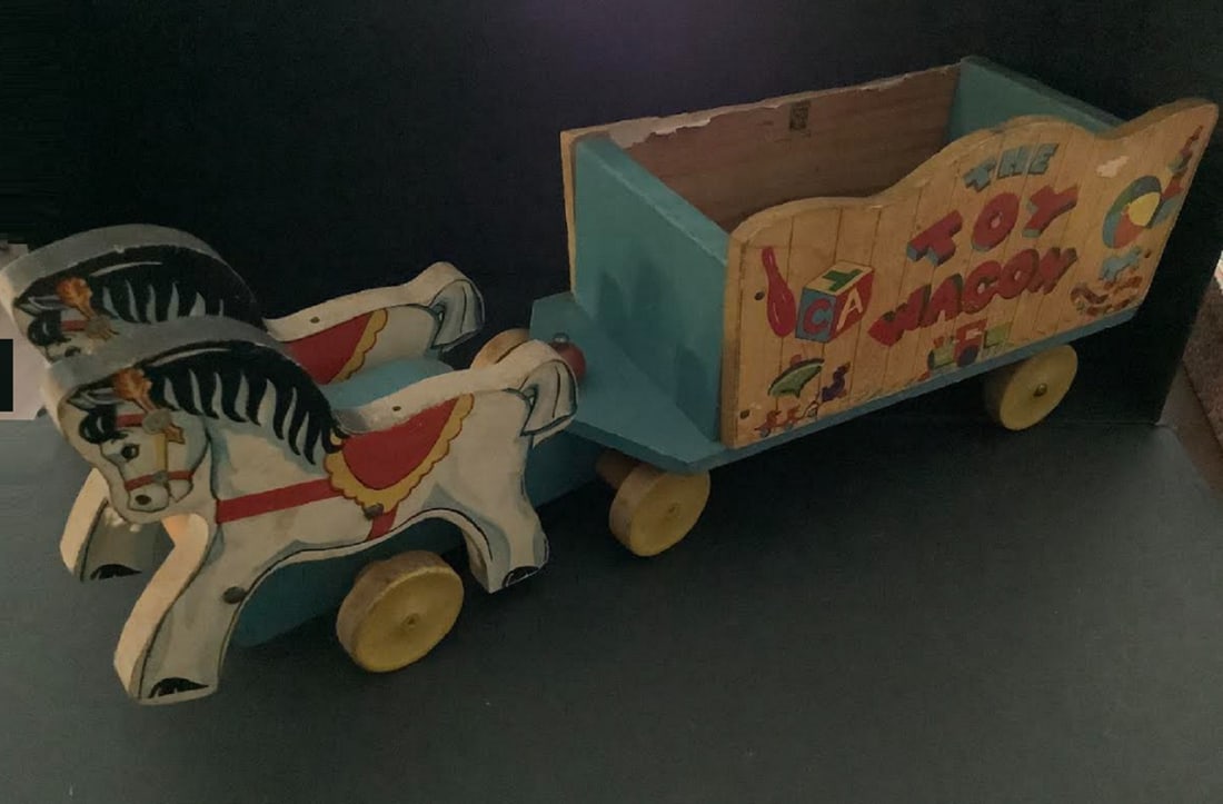 Fisher Price wooden horse and wagon pull toy (1 of 4)