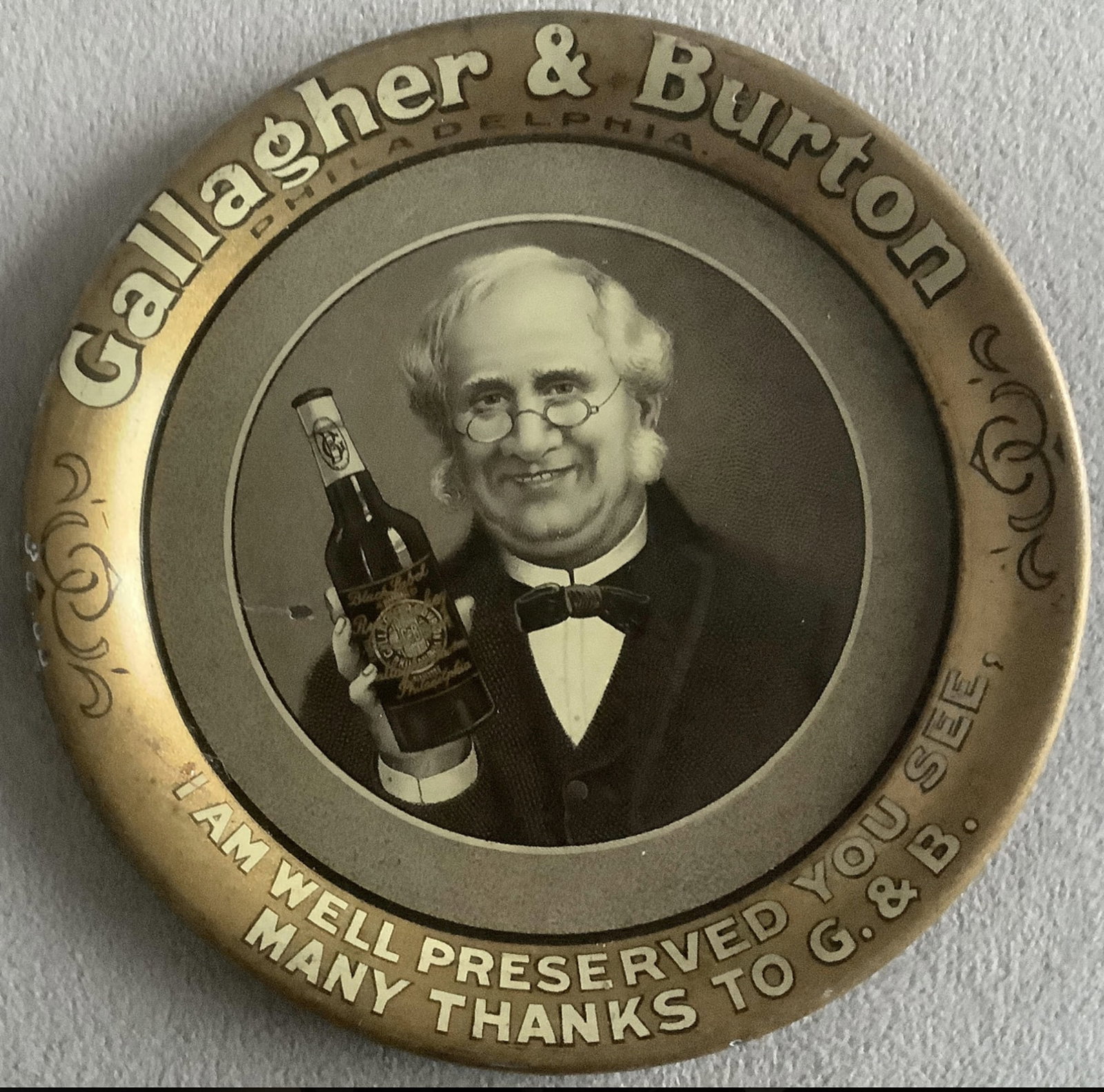 PRE PROHIBITON ADVERTISING TIN LITHO BEER TIP TRAY Gallagher & Burton Philadelphia (1 of 3)