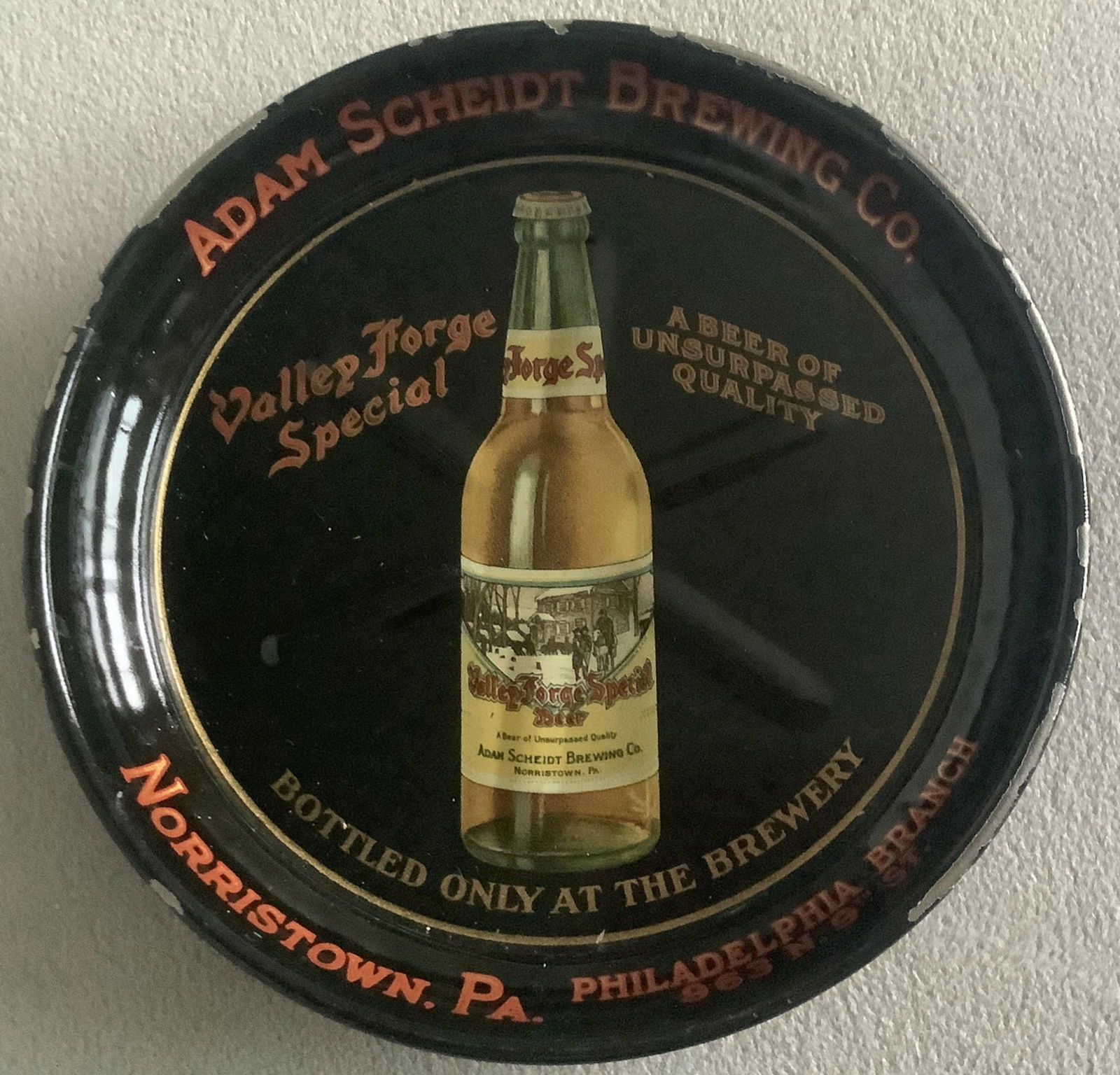 PRE PROHIBITON ADVERTISING  TIN LITHO  BEER TIP TRAY ADAM SCHEIDT BREWING CO MORRISOTOWN PA (1 of 4)
