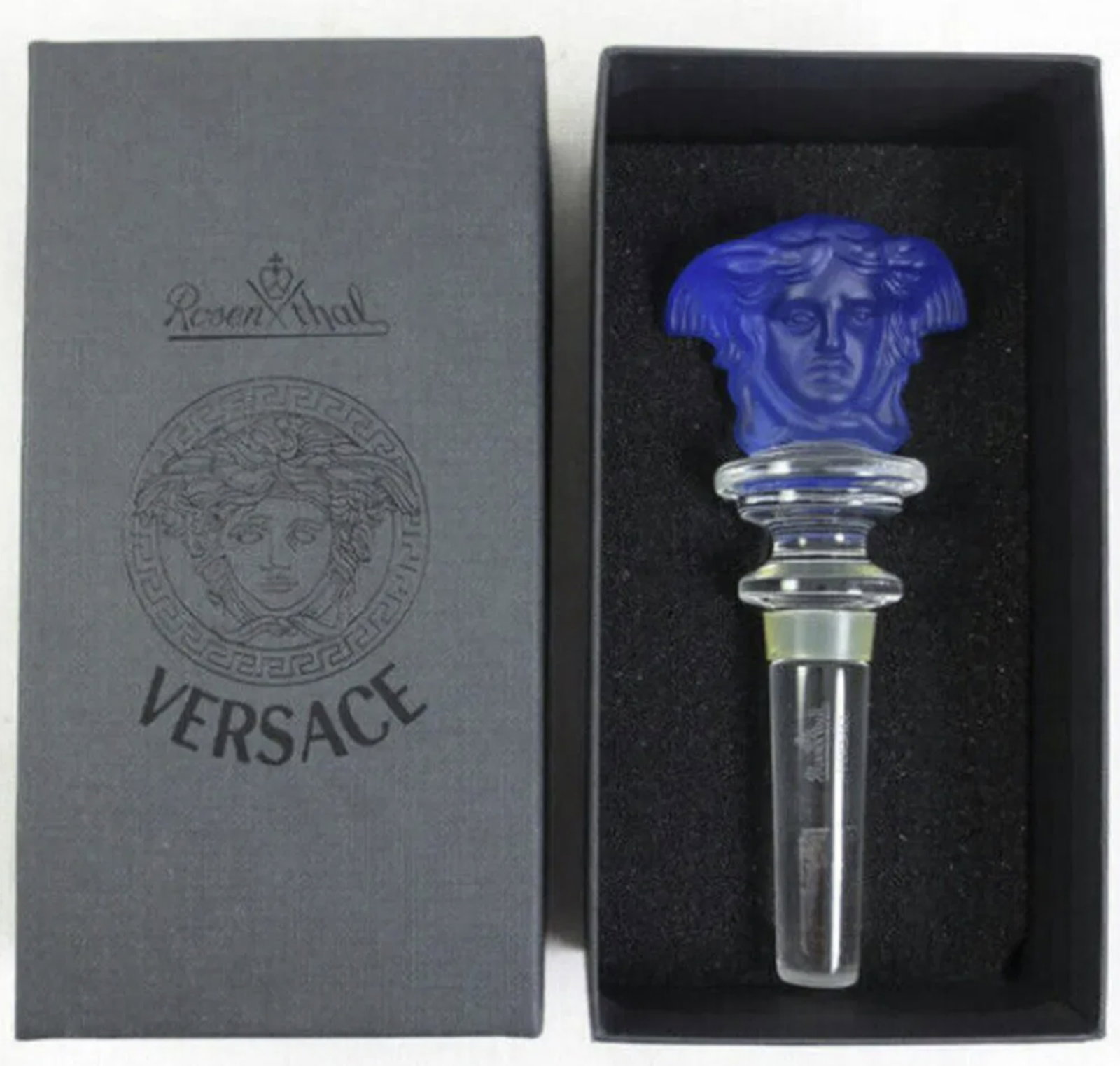 VERSACE Rosenthal "Medusa" Crystal Designer Wine Bottle Stopper With Box: VERSACE Rosenthal "Medusa" Crystal Designer Wine Bottle Stopper With Box