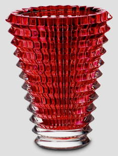 Baccarat Signed Crystal Red Eye Vase made in France: Baccarat Signed Red Eye Vase made in France Baccarat Signed Red Eye Vase. measures approx 3.7"W x 5.875"T. No cracks, chips or nicks