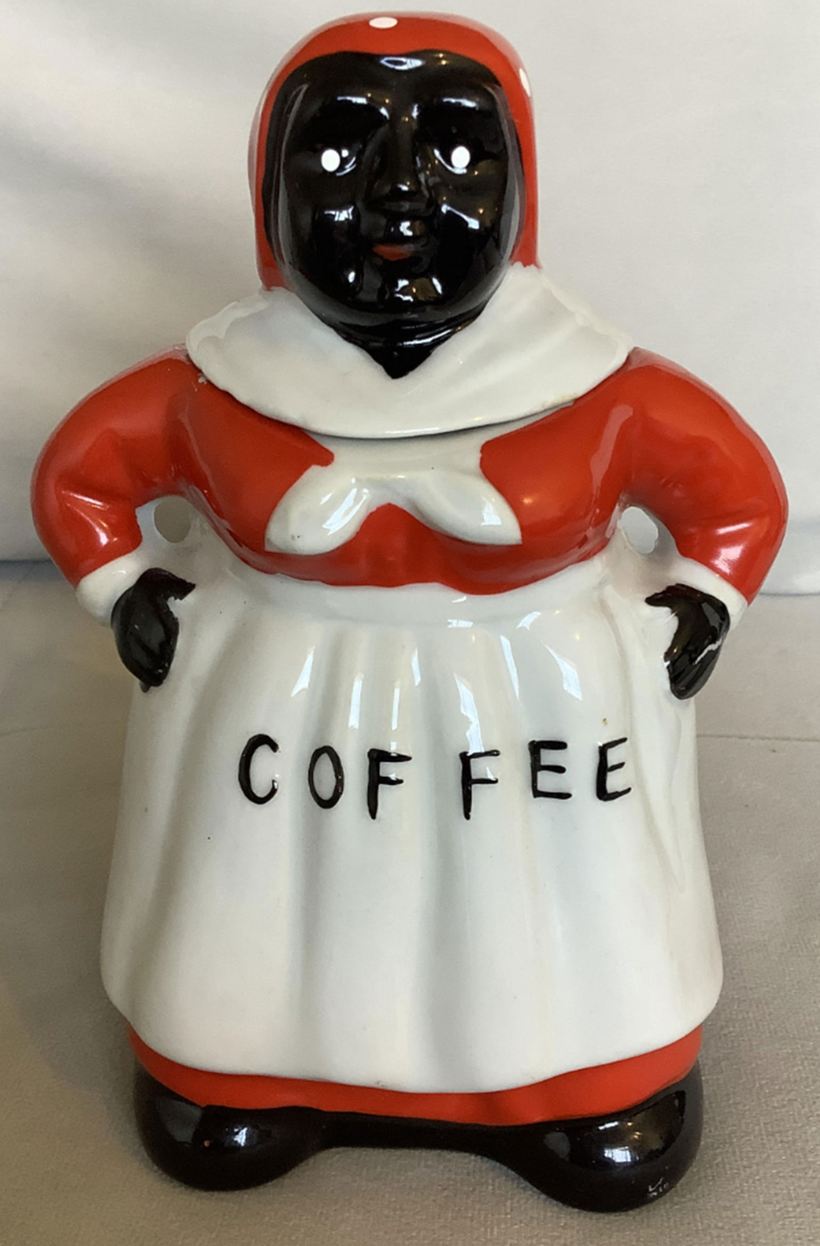 Black Americana Porcelain Aunt Jemima Jar Holder: Black Americana Porcelain Aunt Jemima Jar Holder Measues approx 6.25 inches tall. Approx 6.5 inches wide