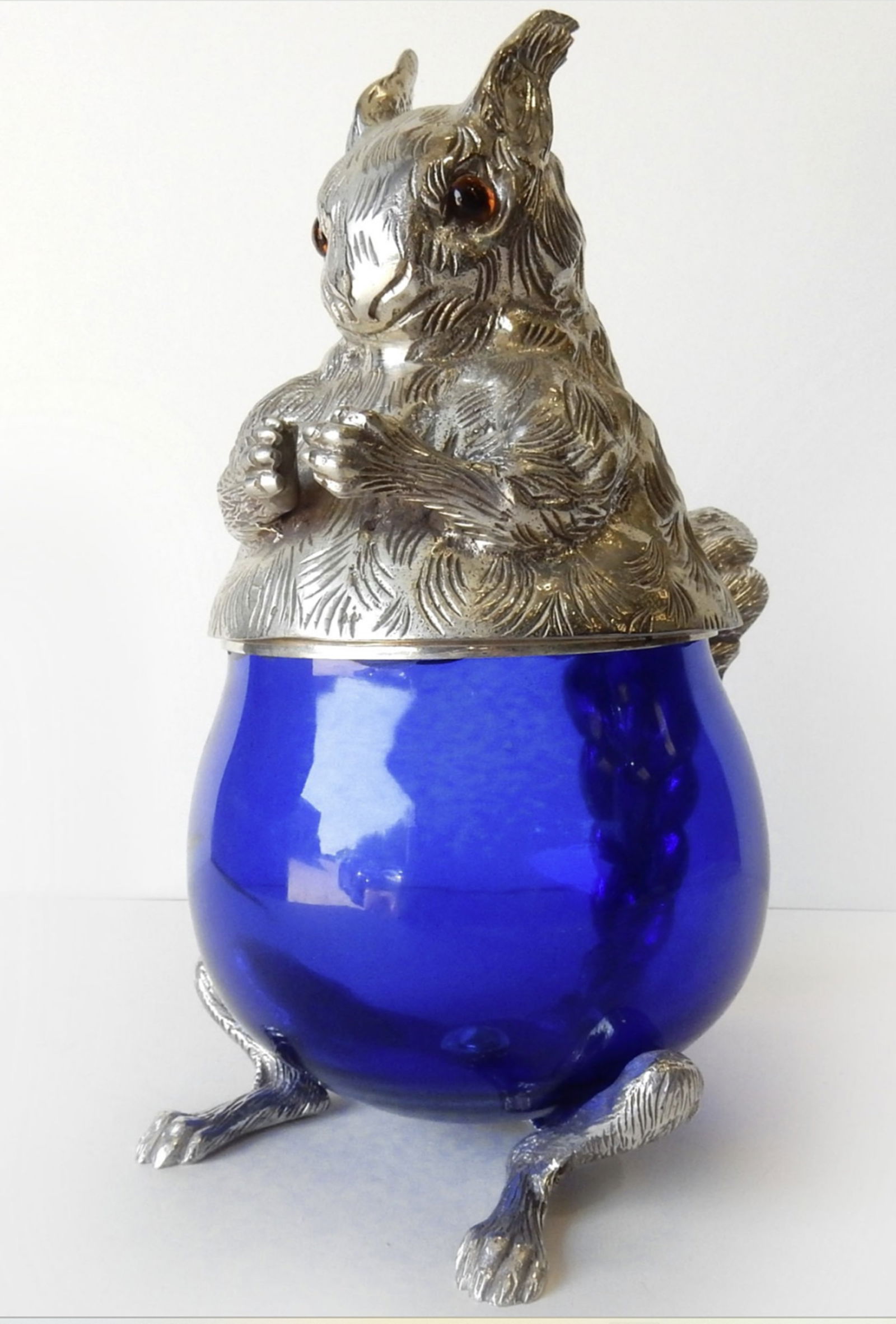 Victorian Crichton Silverplate Cobalt Blue Glass Squirrel Decanter Jug (1 of 6)