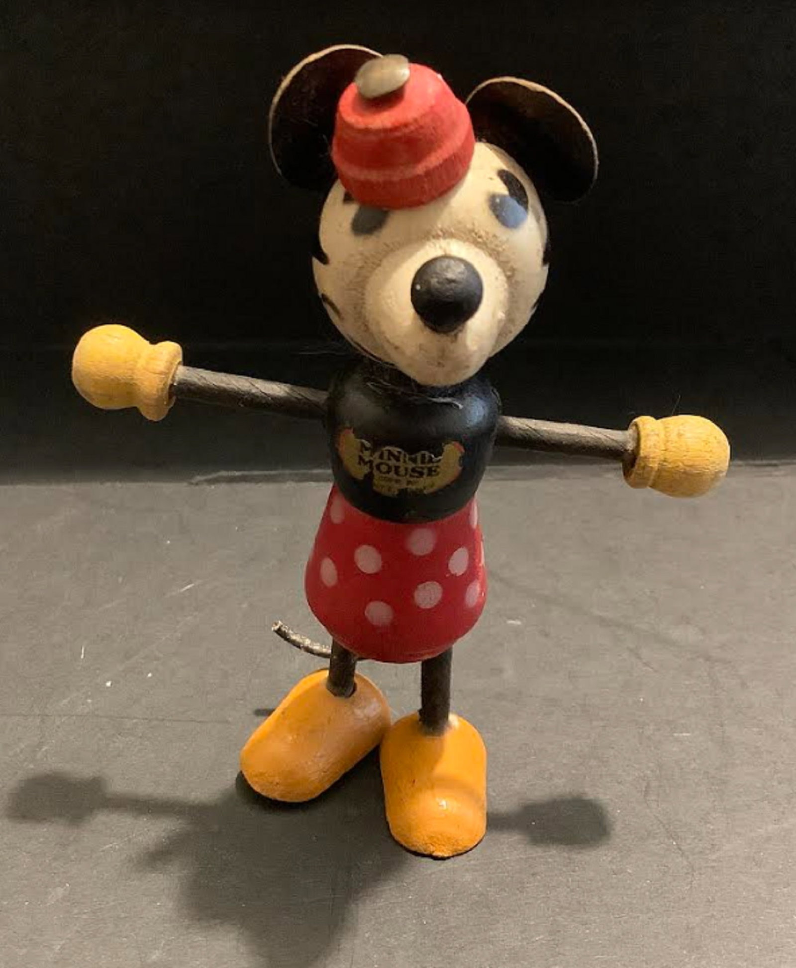 DISNEY Borgfeldt Minnie Mouse wooden figurine from the 1930’s: DISNEY Borgfeldt Minnie Mouse wooden figurine from the 1930’s. Measures approx 4 inches. sign of age wear