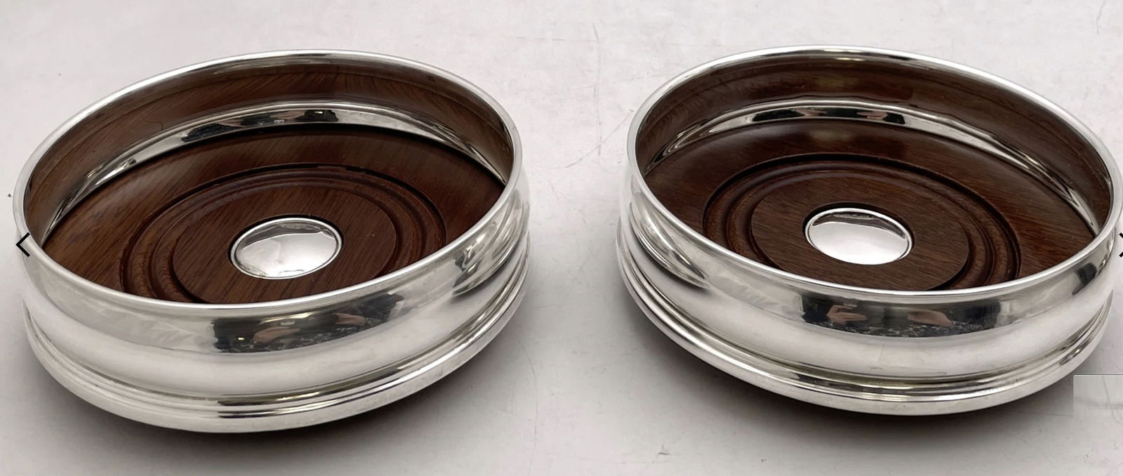 Carrs Pair of English Sterling Silver & Wood Coasters (1 of 7)