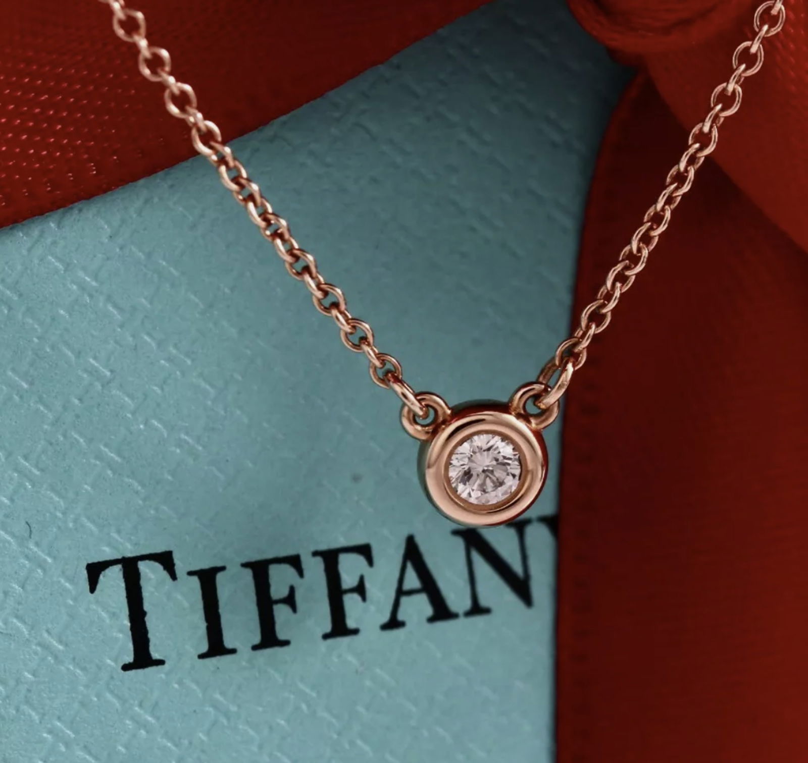 Tiffany & Co 18k gold Elsa Peretti Diamond Solitaire 16" Pendant Necklace with Box (1 of 5)