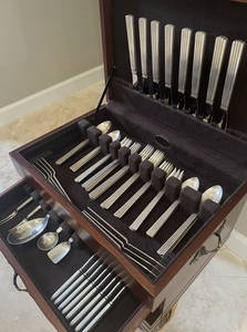 68 pc Georg Jensen Sterling Silver Bernadotte Flatware Set Includes Fish Set