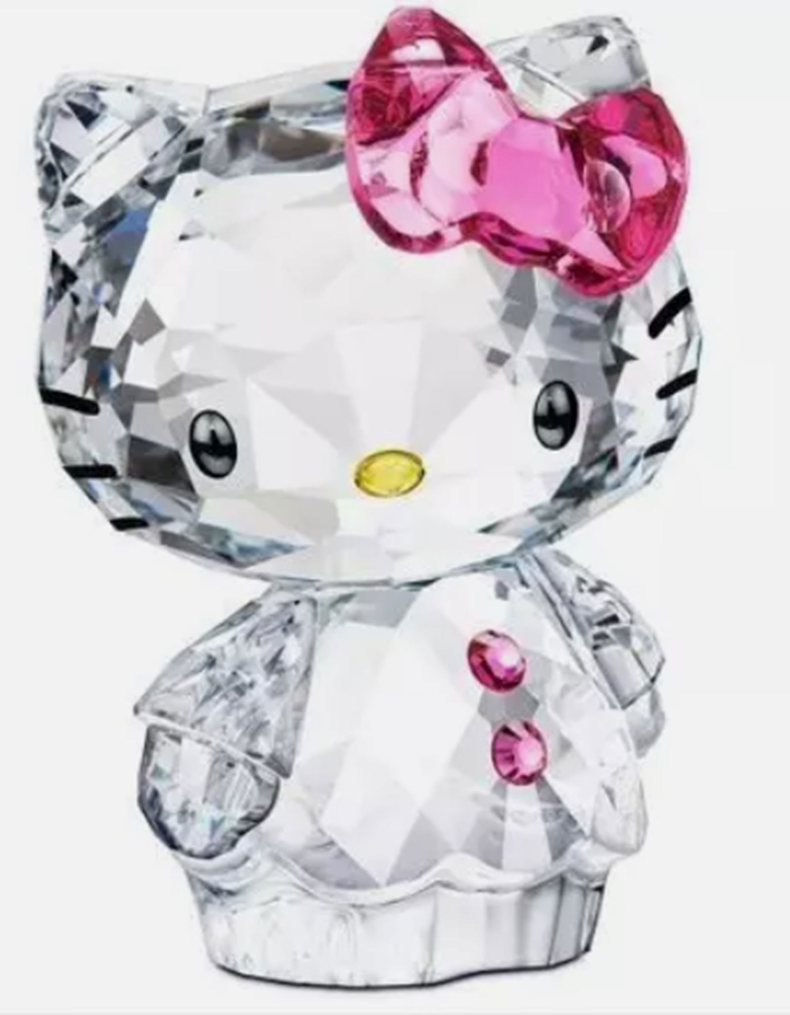 Swarovski Signed Crystal Hello Kitty With Pink Bow ANd Original Box: Swarovski Signed Crystal Hello Kitty With Pink Bow ANd Original Box. Hello Kitty wears her signature bow in feminine Rose crystal. Her sweet-natured face features Jet crystal eyes with a Light Topaz c