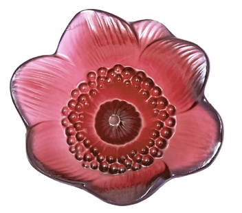Lalique signed red flower with Orig Box: Lalique signed red flower Delicate flower, symbol of purity and innocence, the anemone inspired Rene Lalique for this design in 1935, originally created in glass. A dream vision of crystal, both