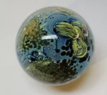 Josh Simpson Signed Inhabited Planet 1.75" Marble: Josh Simpson Signed Inhabited Planet 1.75" Marble No Chips or Cracks Present