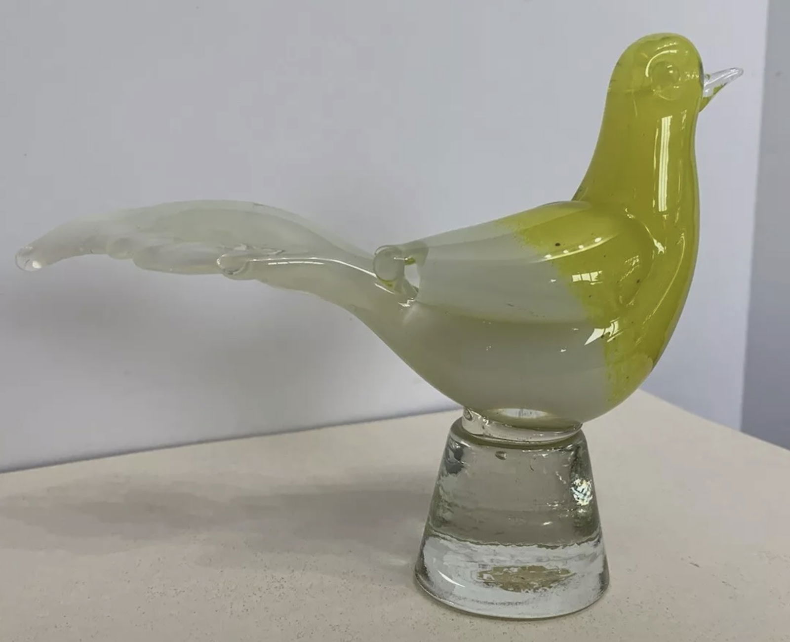 Fratelli Toso murano sIGNED Opalescent Yellow Canary Bird wITH Original Tag 1950 (1 of 6)