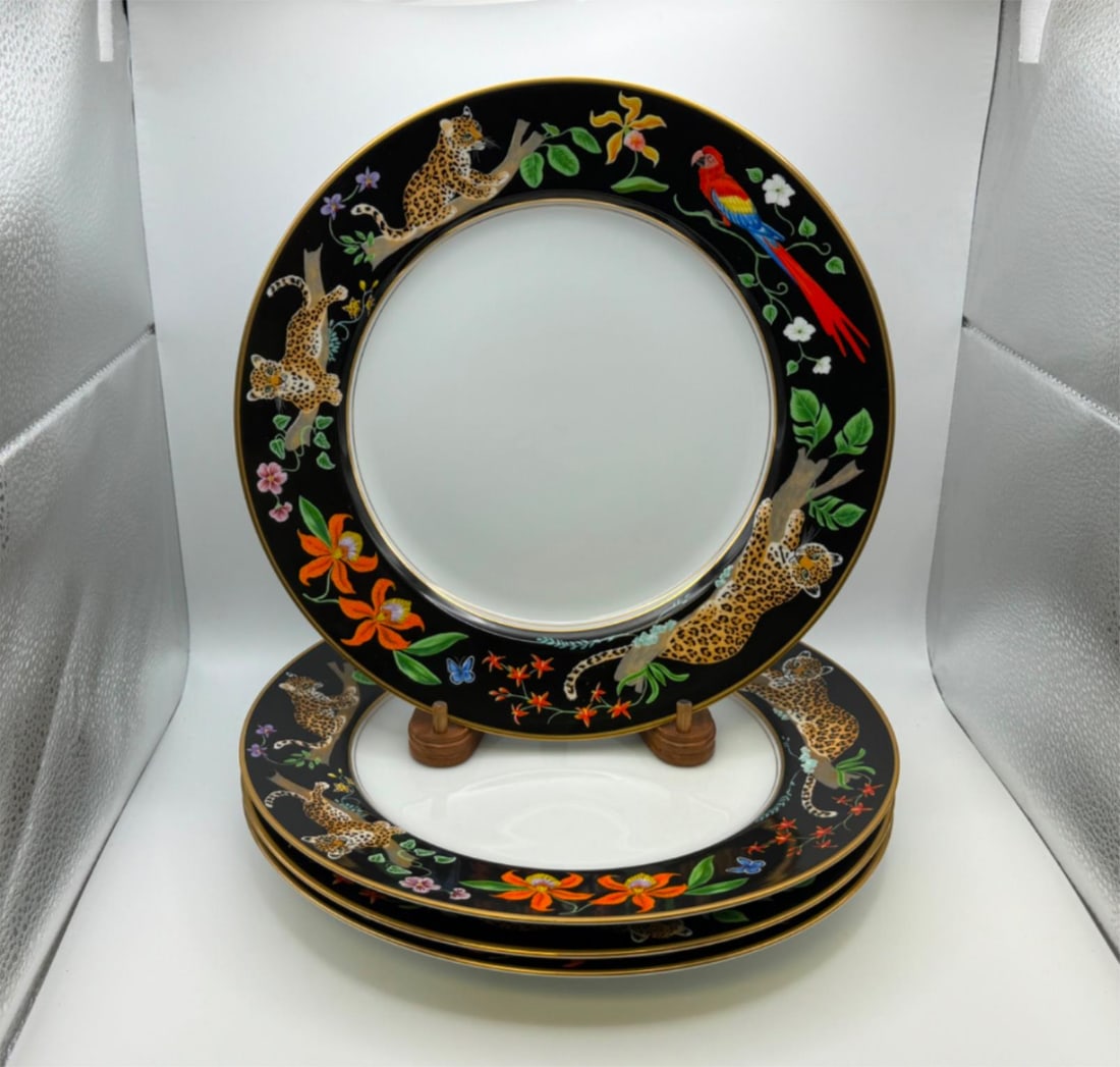 Set of 4 Lynn Chase JAGUAR JUNGLE Dinner Plates (1 of 5)