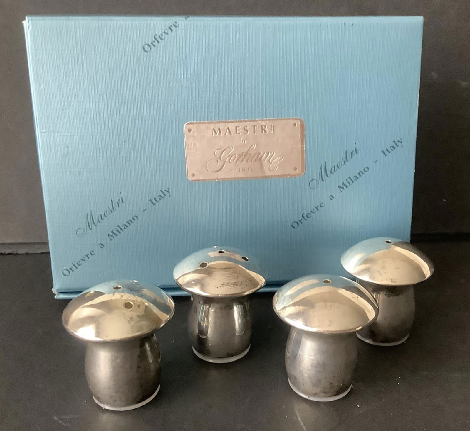 Gorham Maestri 1831 Sterling Silver Mushroom salt and pepper shakers in original box Made in Italy (1 of 5)
