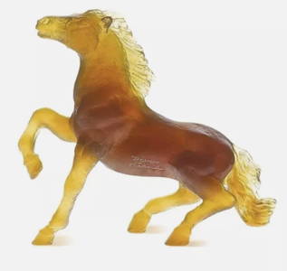 Daum Pate De Verre Signed Large Wild Horse Figurine With Orig Box and Papers