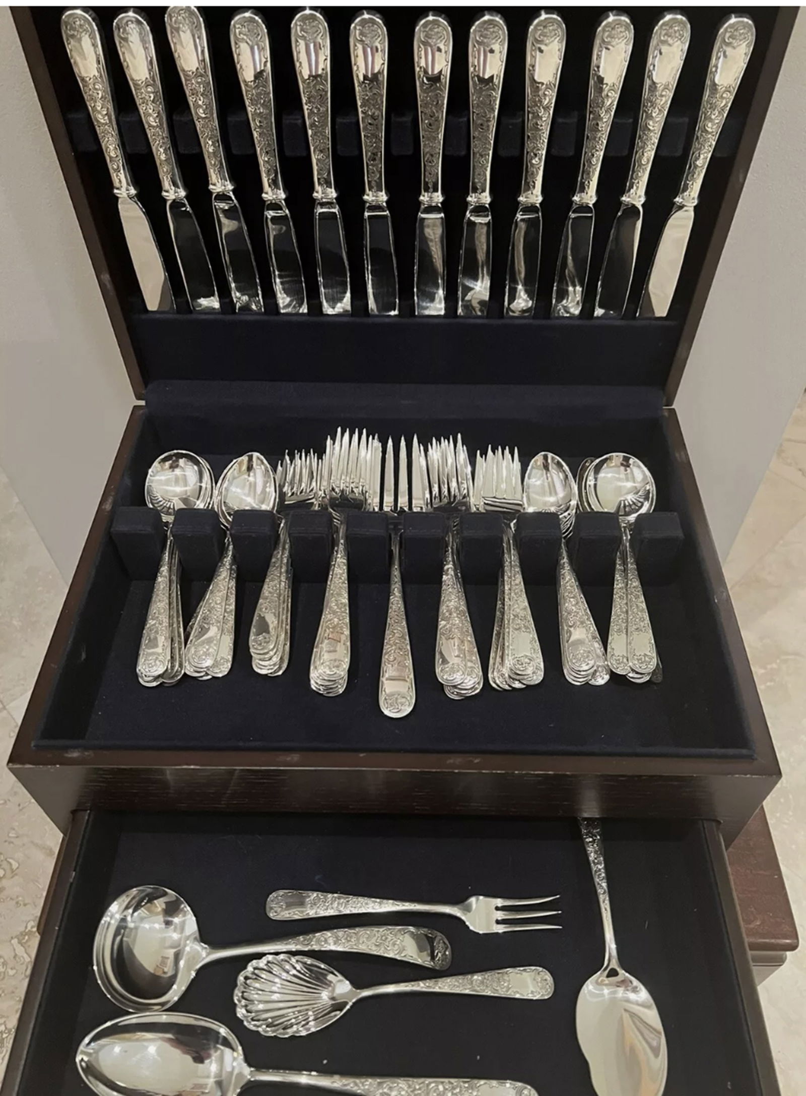 Sterling Silver Flatware Set Kirk Old Maryland Service For 12 No Monogram (1 of 7)