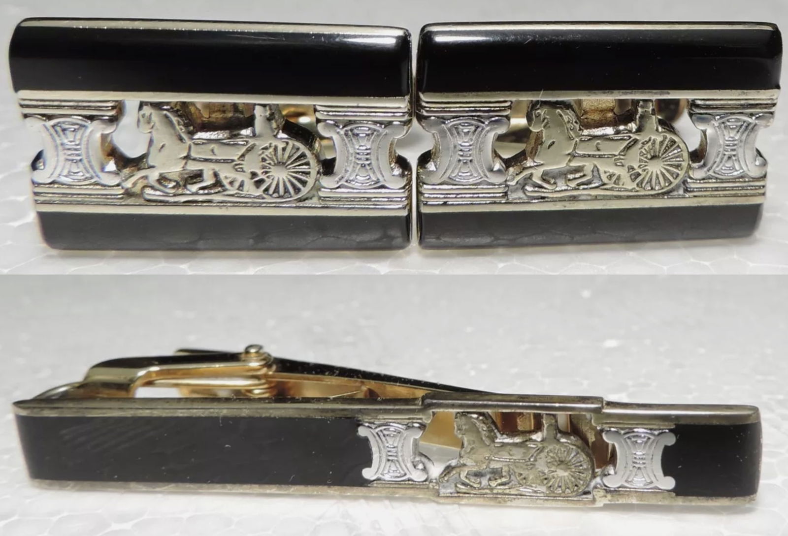 CELINE STERLING SILVER 925 TIE BAR CUFFLINK SET SIGNED W LOGO HALLMARKS (1 of 6)