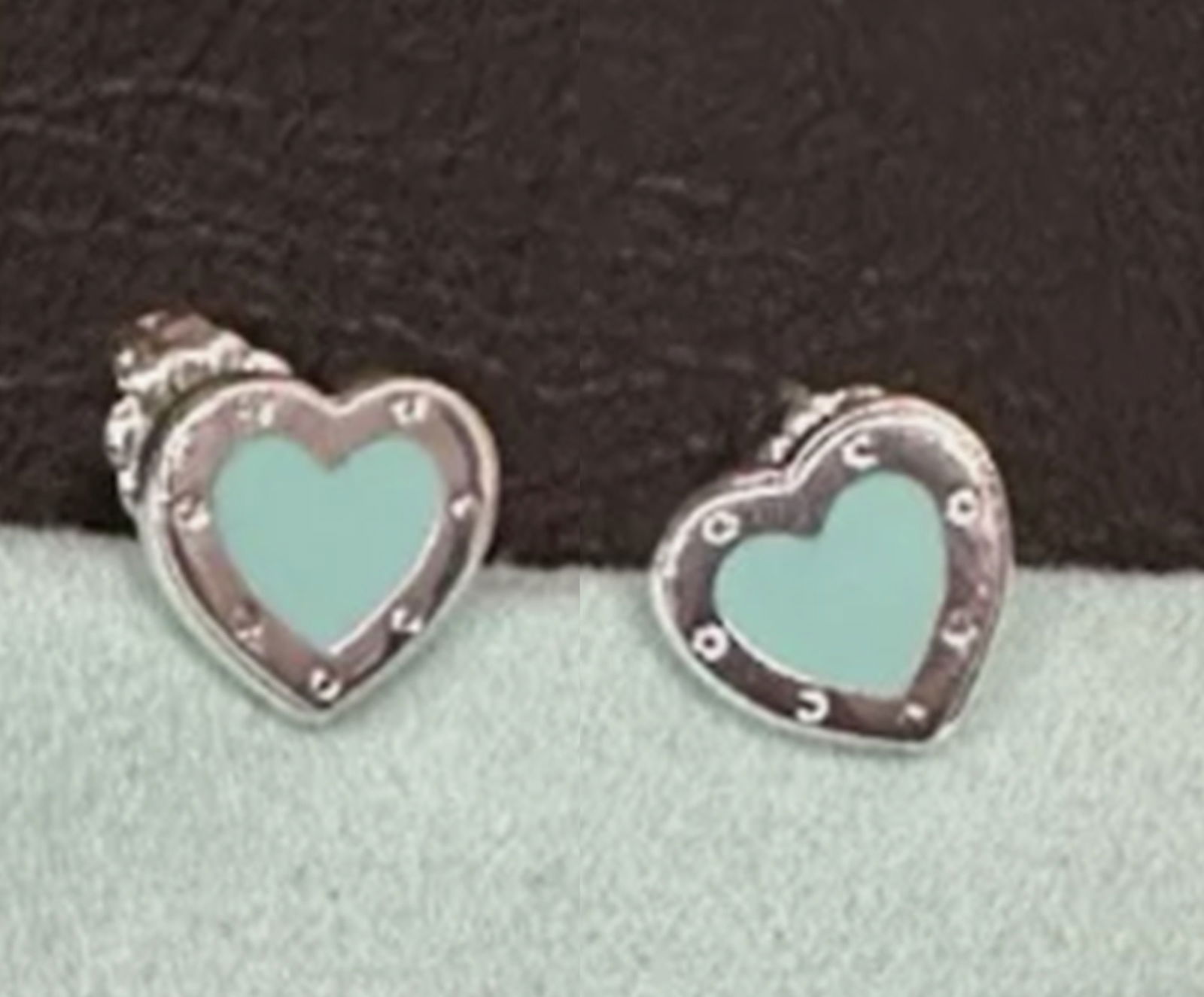 Tiffany & Co. Love Sterling Silver Blue Enamel Heart Stud Earrings (1 of 5)