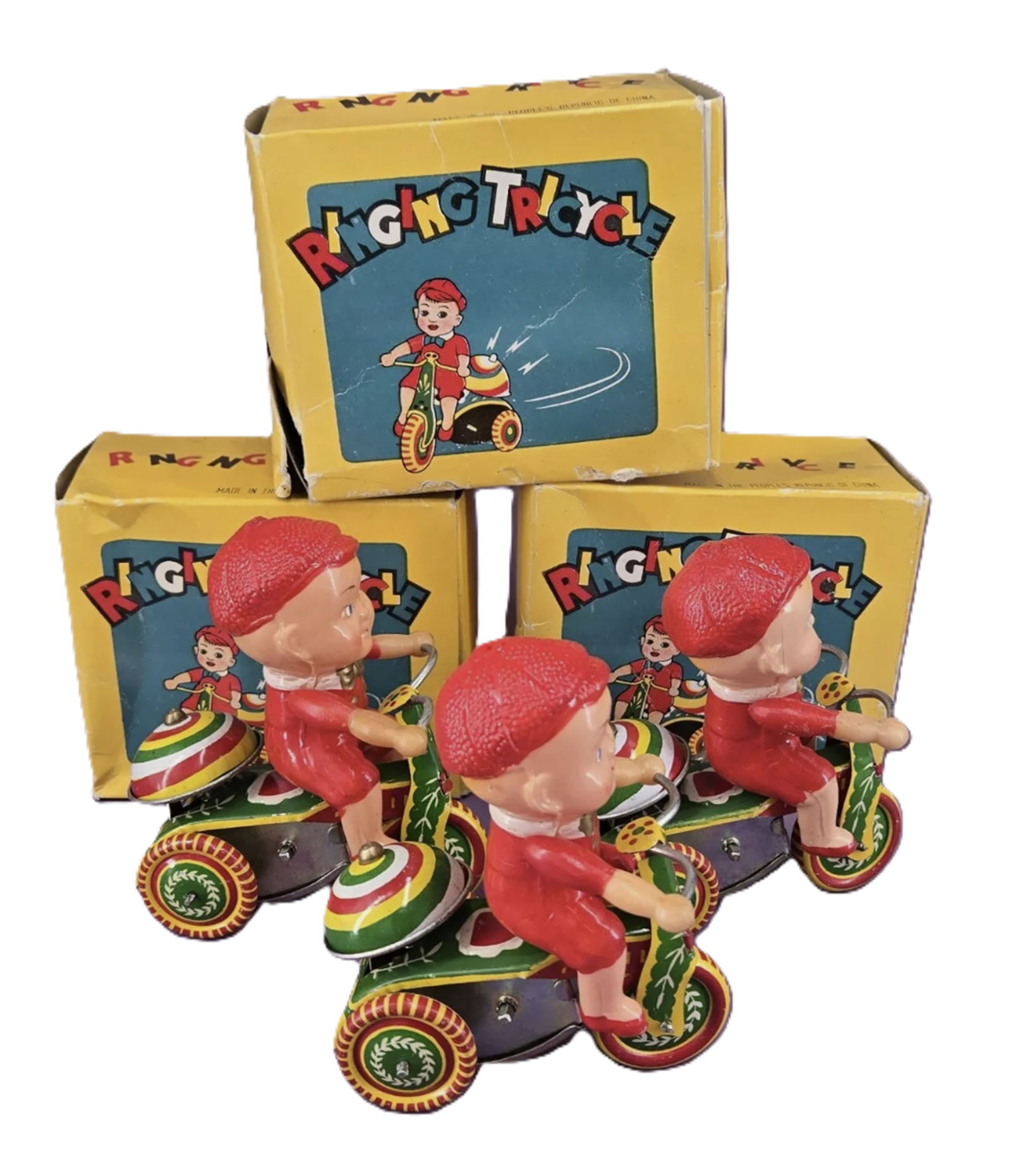 Tin Litho Windup Tricycle Toy With Orig Box 3: Tin Litho Windup Toy With Orig Box. 2 of the three toys wind up and move, the third the key wont wind the toy up, They all 3 come in the original boxes, the boxes do have some damage,